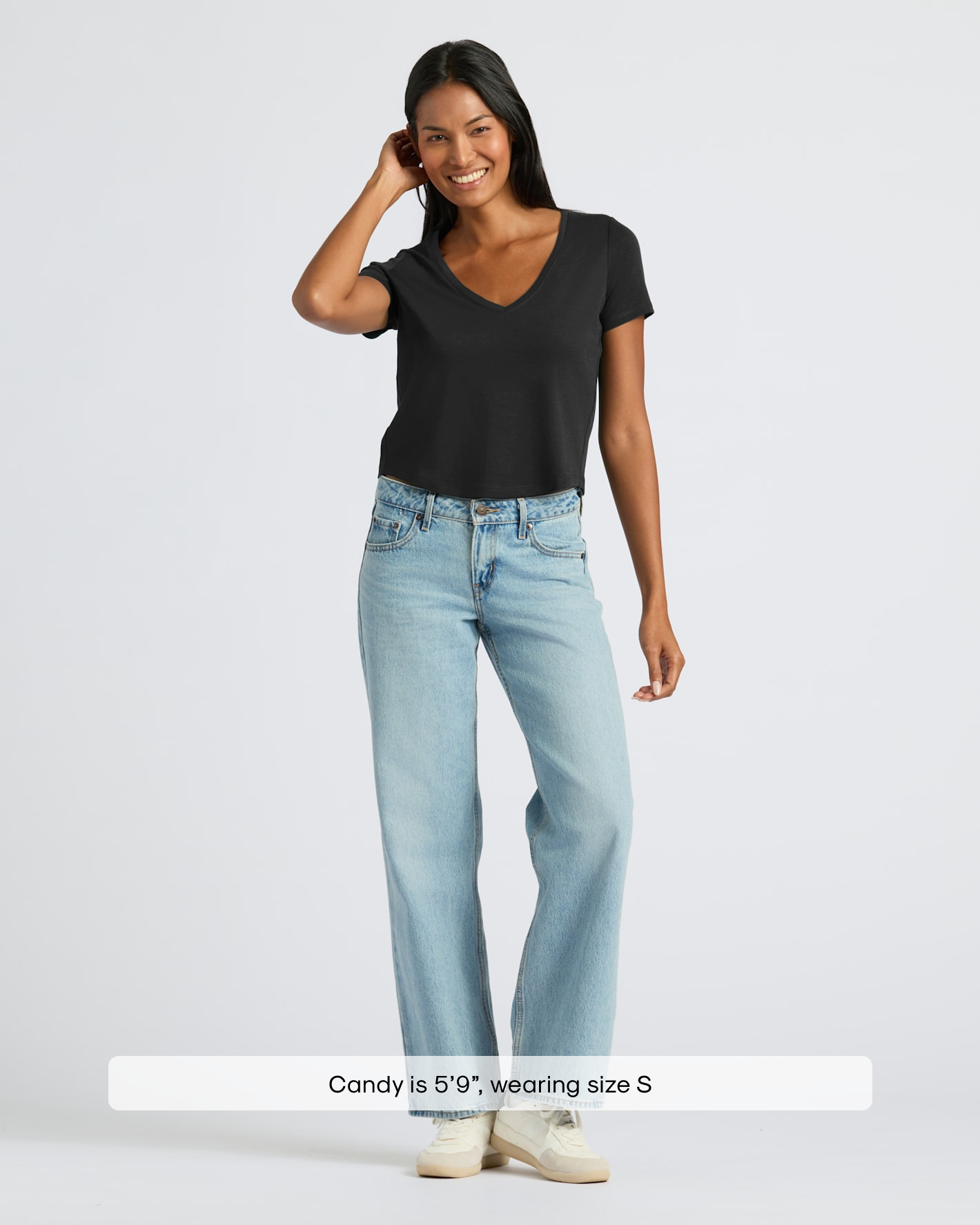 Womens Black Cropped Boxy V-Neck Tee