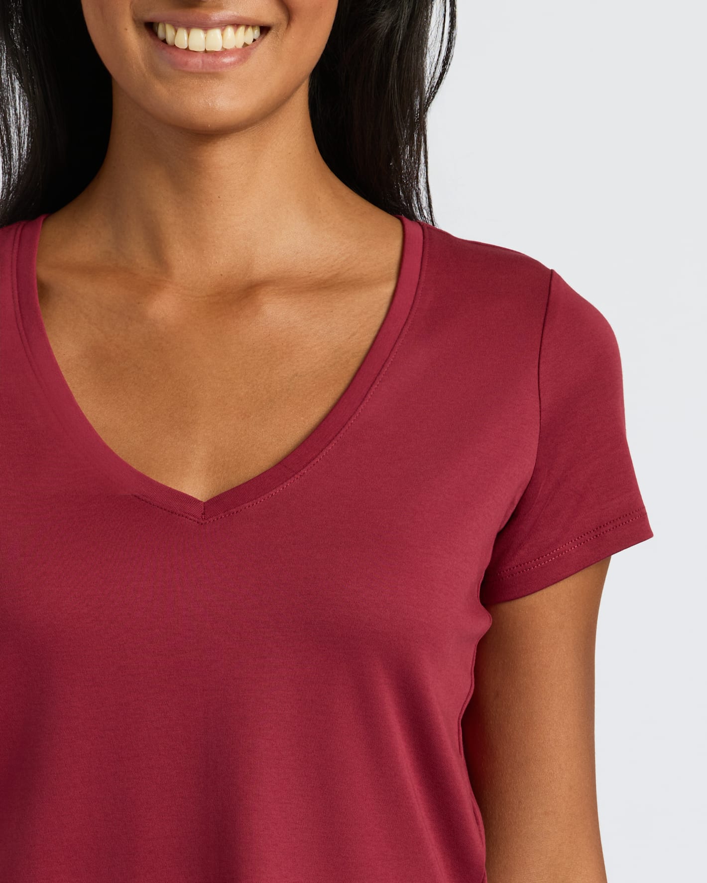 Womens Dark Maroon Cropped Boxy V-Neck Tee