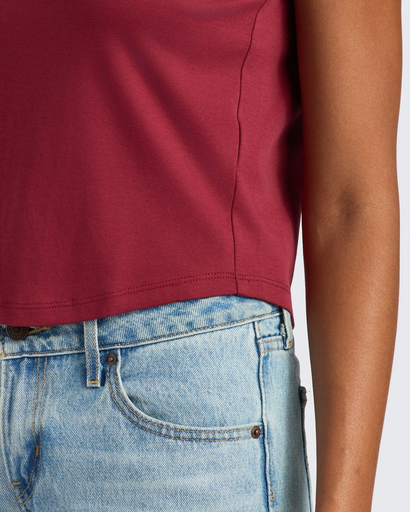 Womens Dark Maroon Cropped Boxy V-Neck Tee