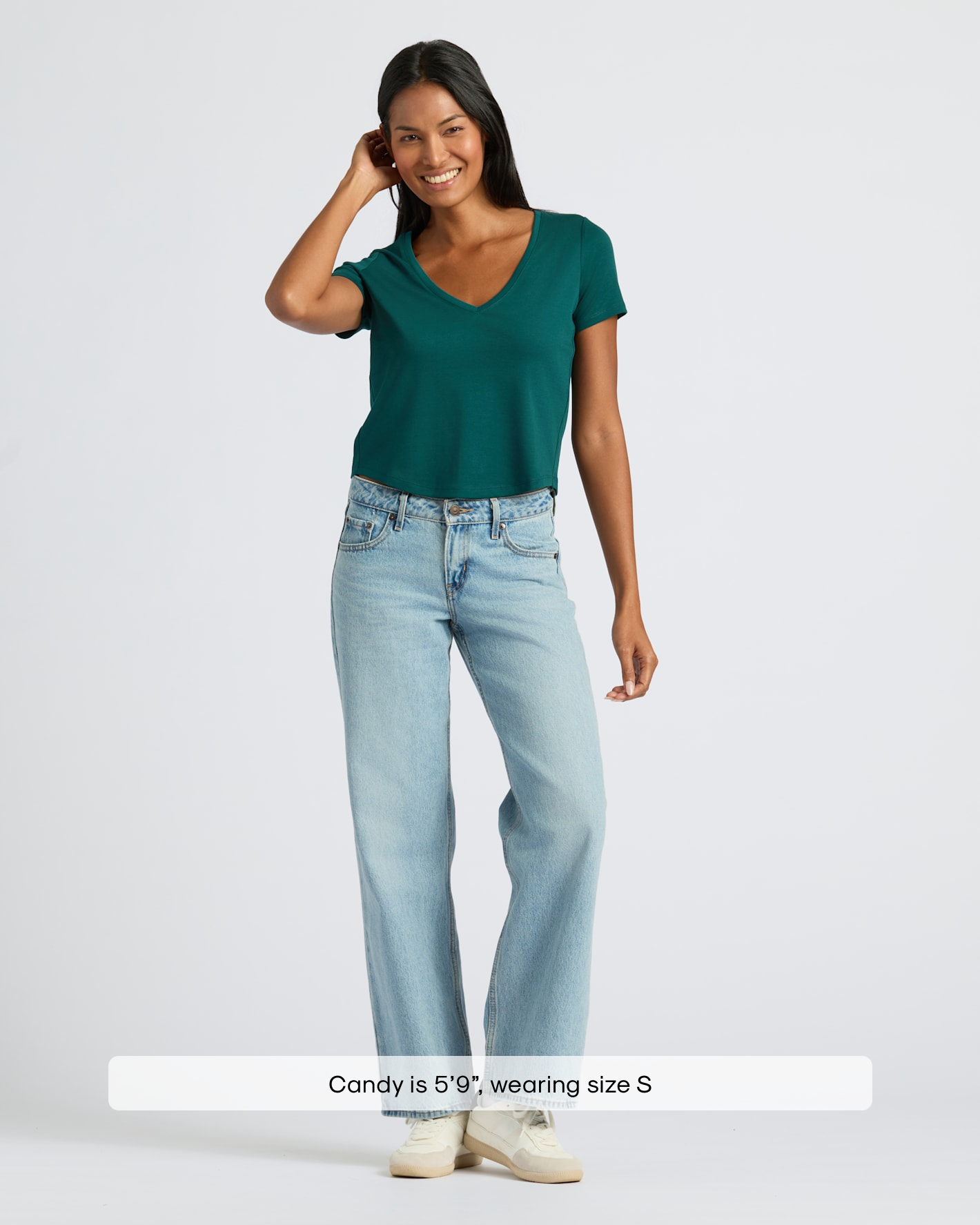 Womens Deep Emerald Cropped Boxy V-Neck Tee