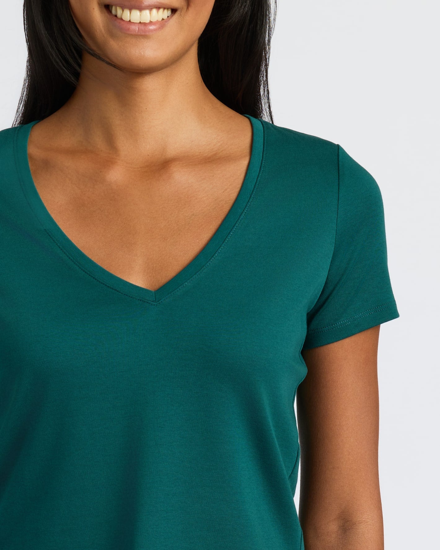 Womens Deep Emerald Cropped Boxy V-Neck Tee