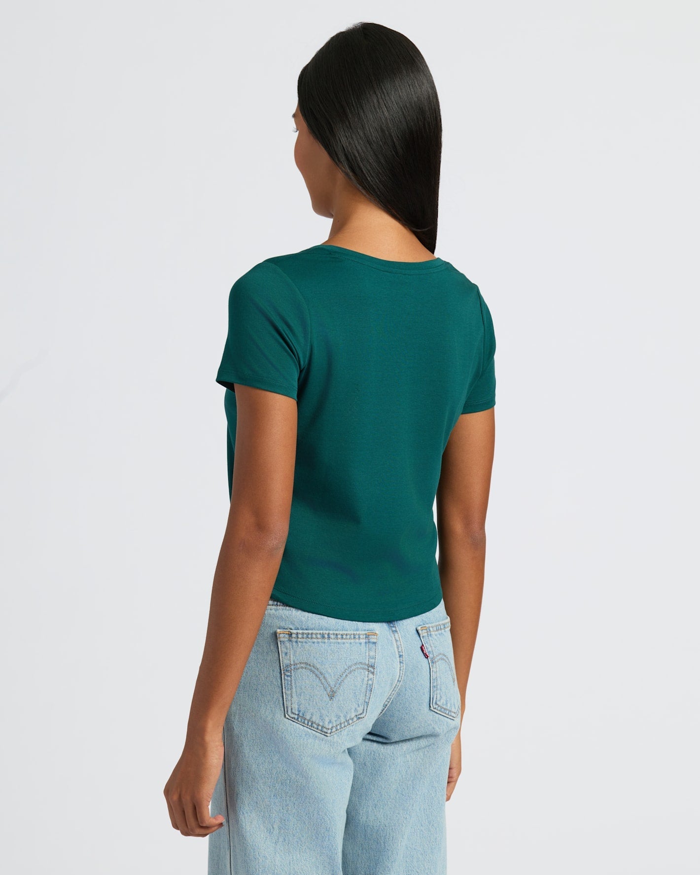 Womens Deep Emerald Cropped Boxy V-Neck Tee