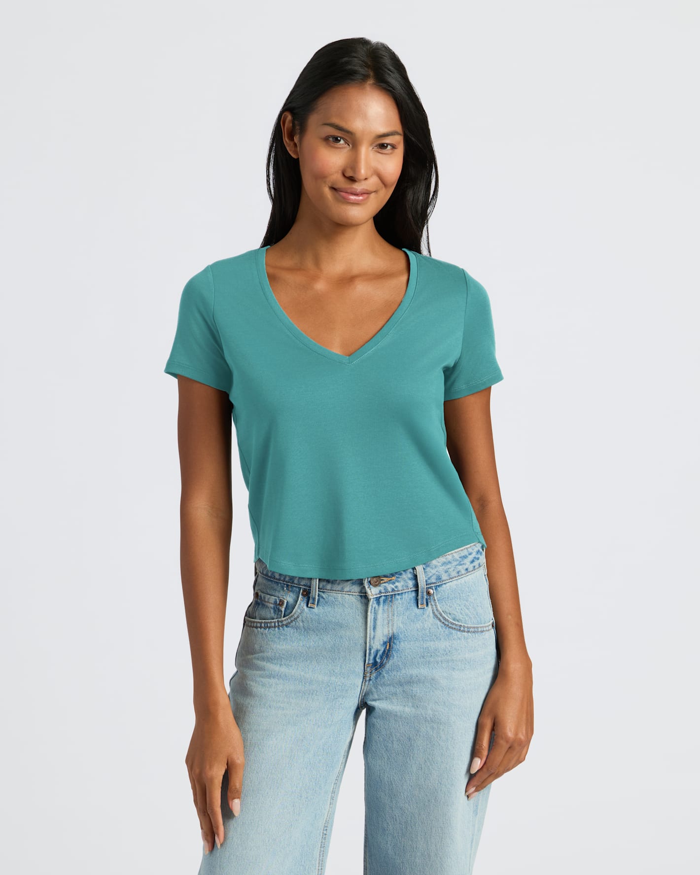 Womens Stormcloud Cropped Boxy V-Neck Tee