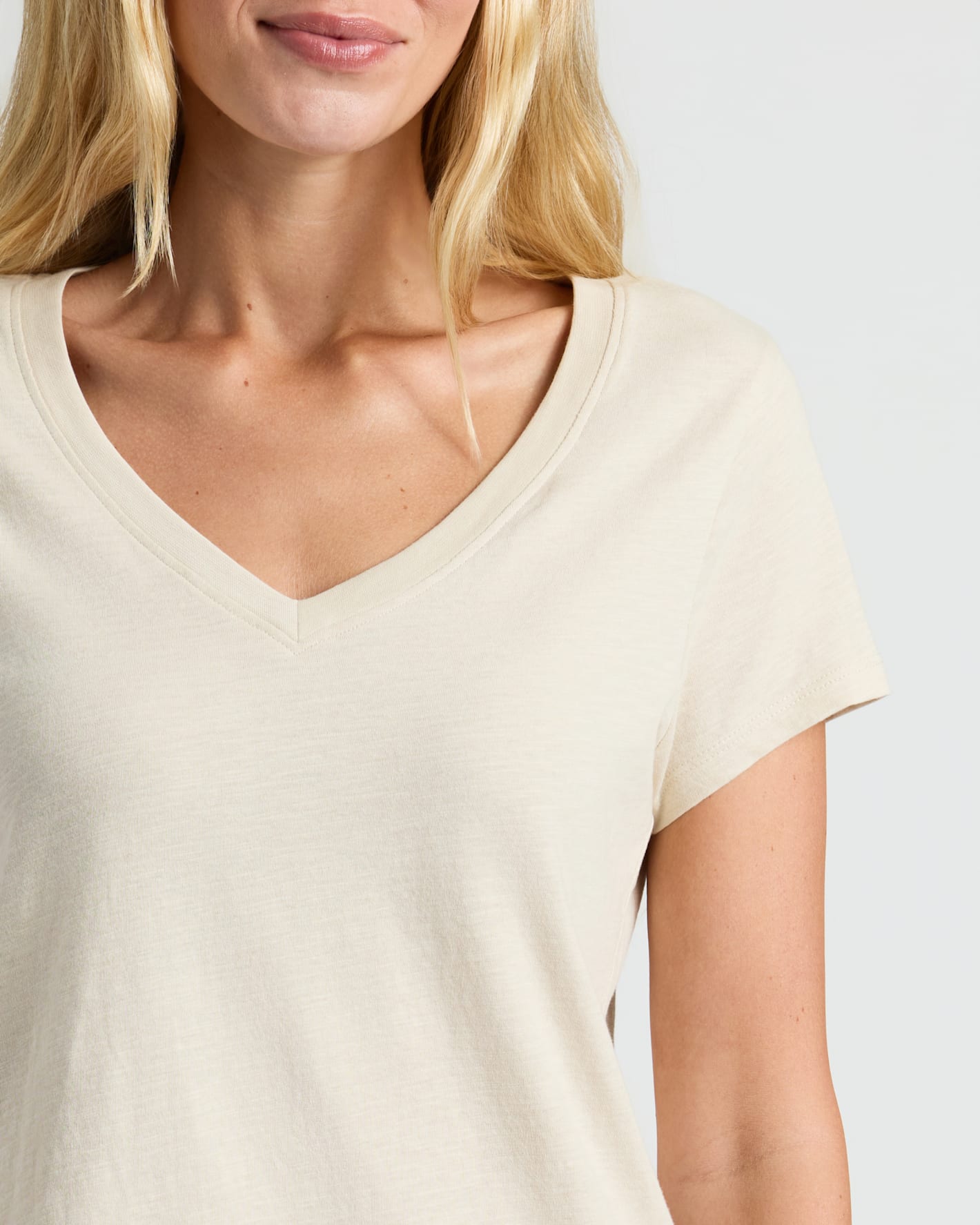 Womens Oatmeal Relaxed Slub V-Neck Tee