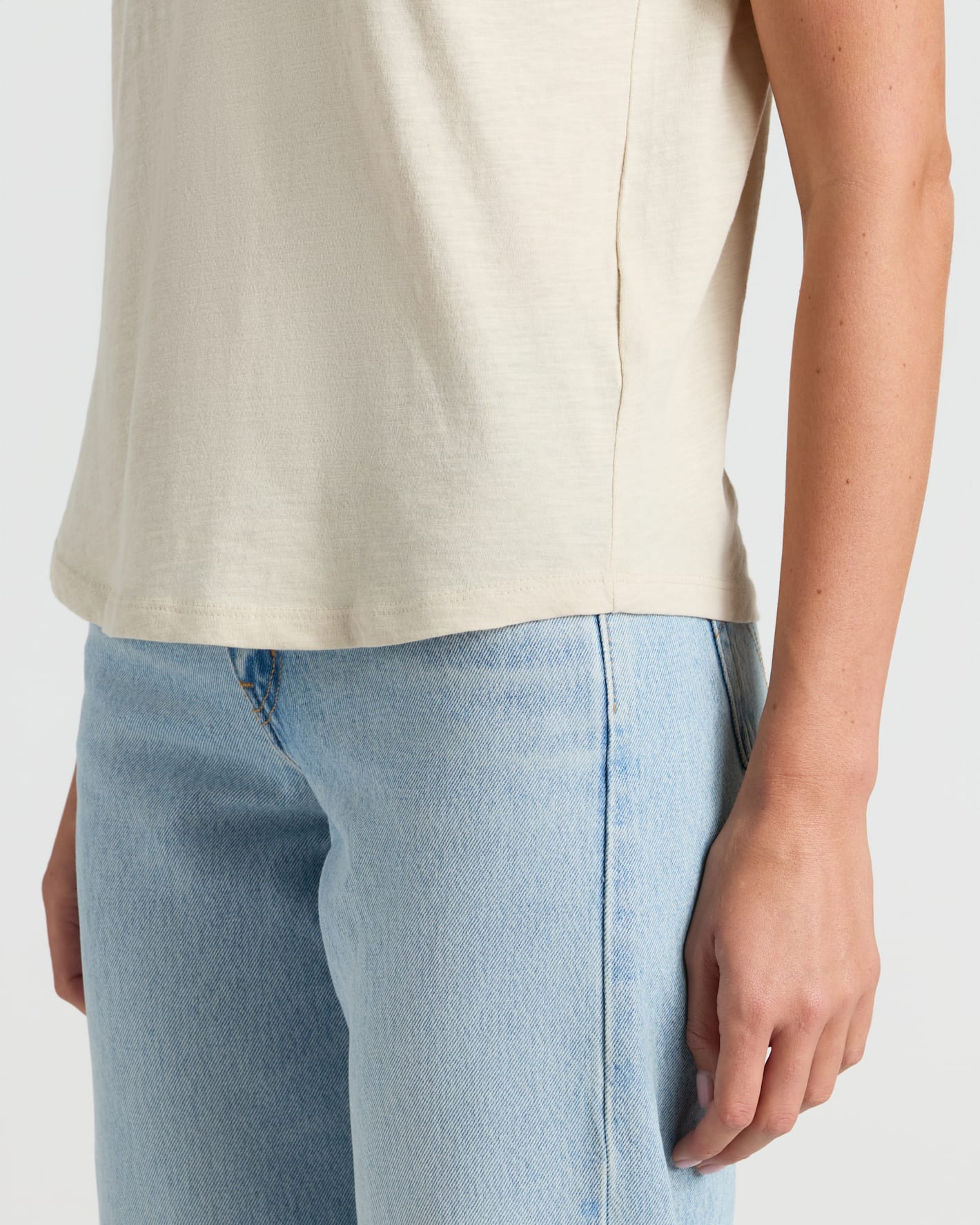 Womens Oatmeal Relaxed Slub V-Neck Tee