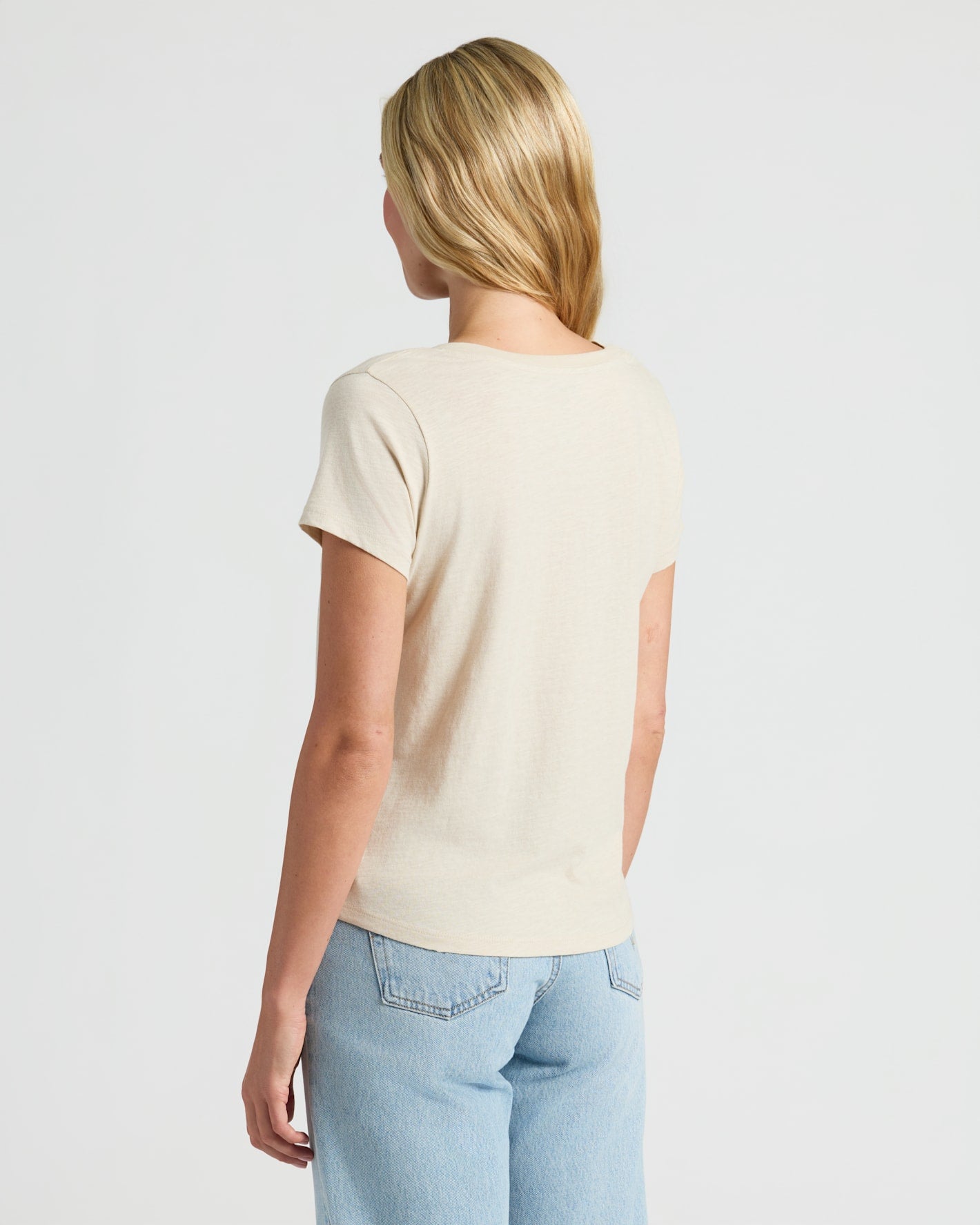 Womens Oatmeal Relaxed Slub V-Neck Tee