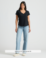 Womens Black Relaxed Slub V-Neck Tee
