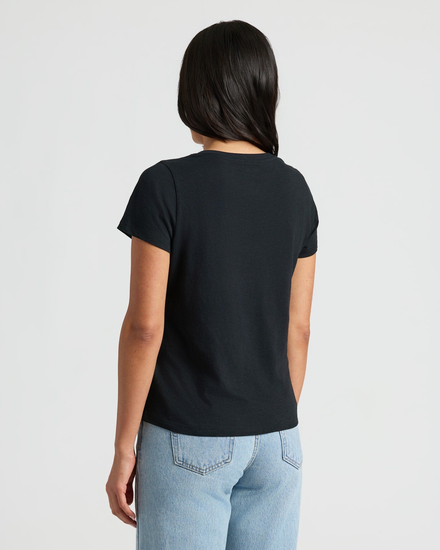 Womens Black Relaxed Slub V-Neck Tee