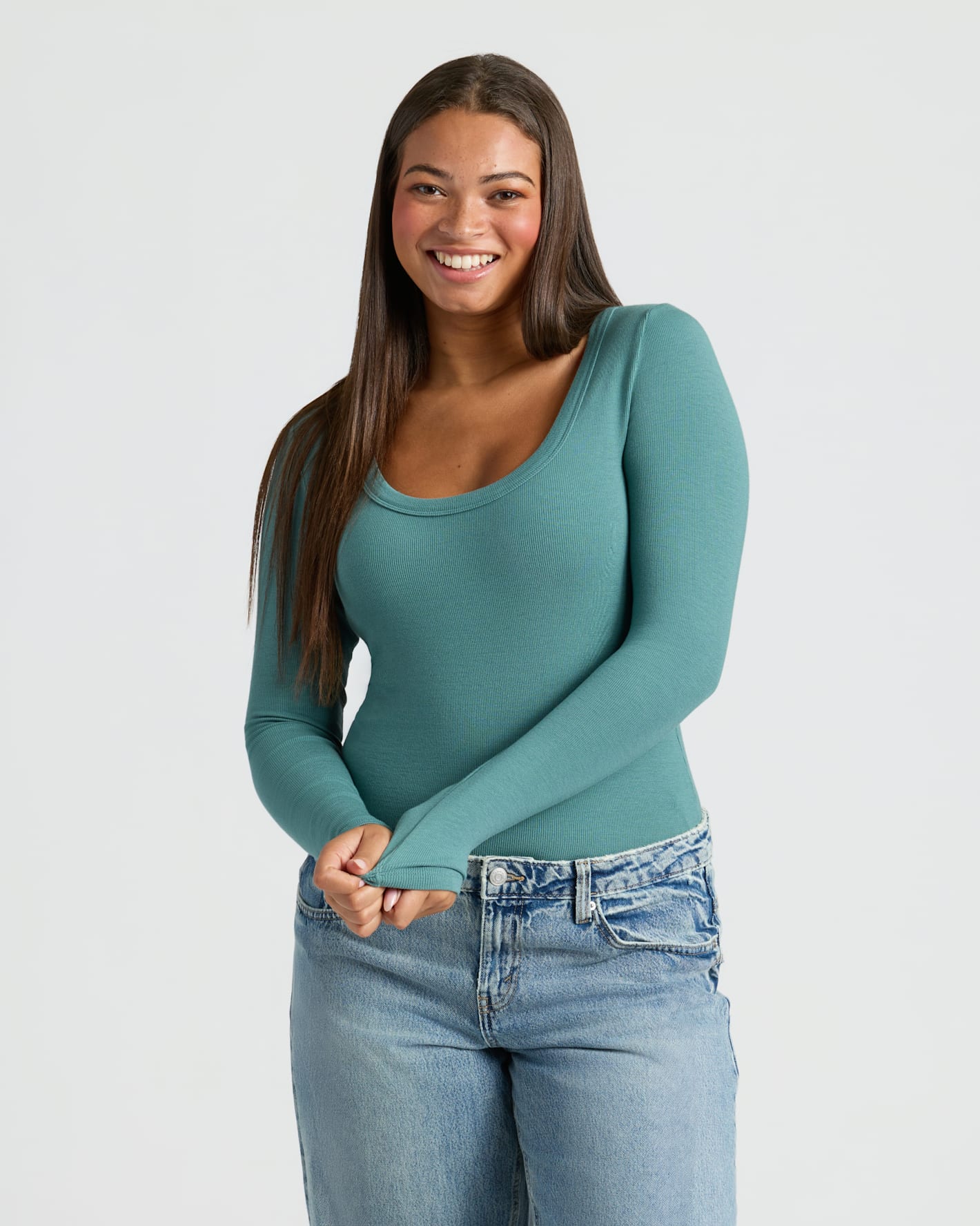 Womens Stormcloud Ribbed Long Sleeve Scoop Neck Tee