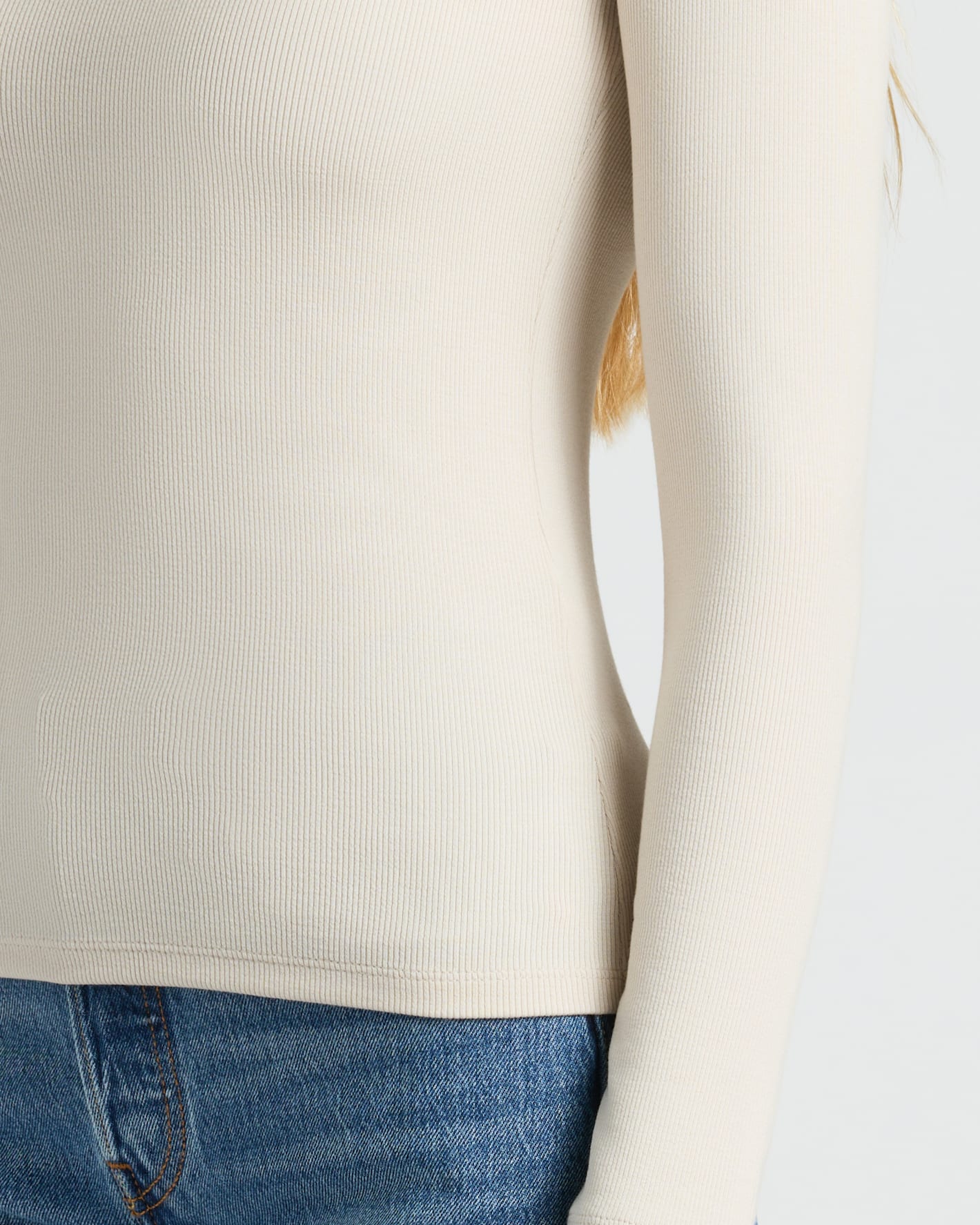 Womens Oatmeal Ribbed Long Sleeve Scoop Neck Tee