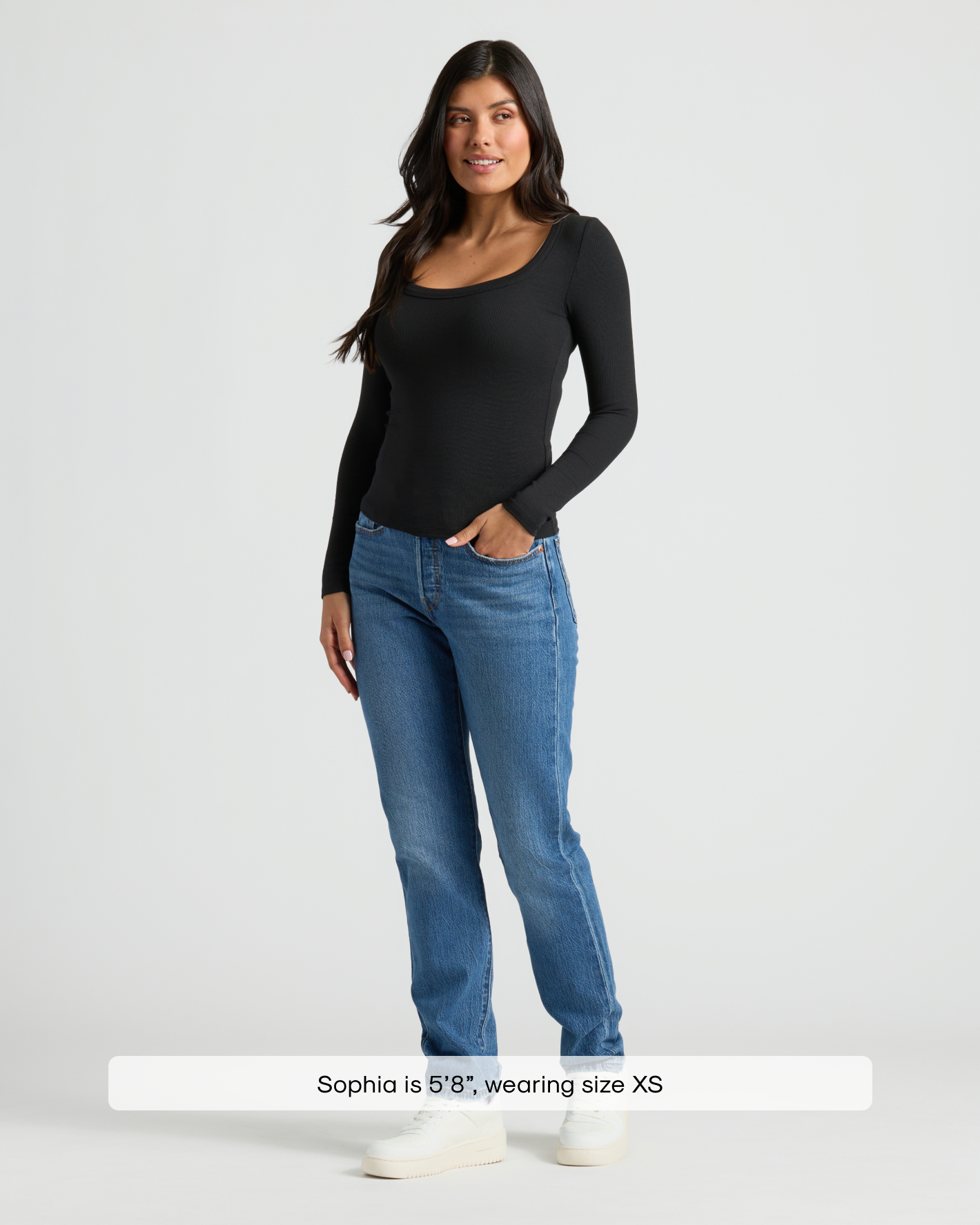 Womens Black Ribbed Long Sleeve Scoop Neck Tee