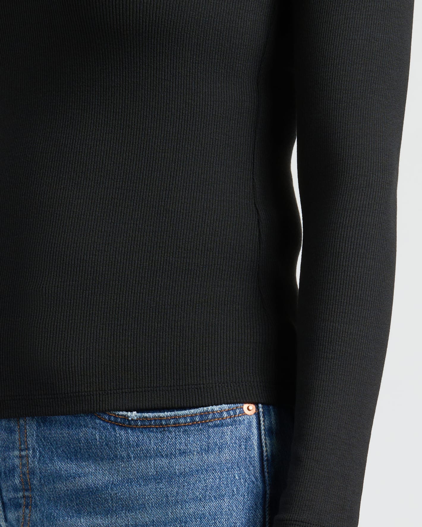 Womens Black Ribbed Long Sleeve Scoop Neck Tee