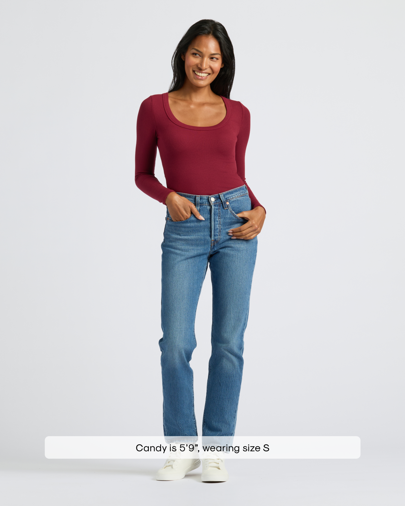 Womens Dark Maroon Ribbed Long Sleeve Scoop Neck Tee