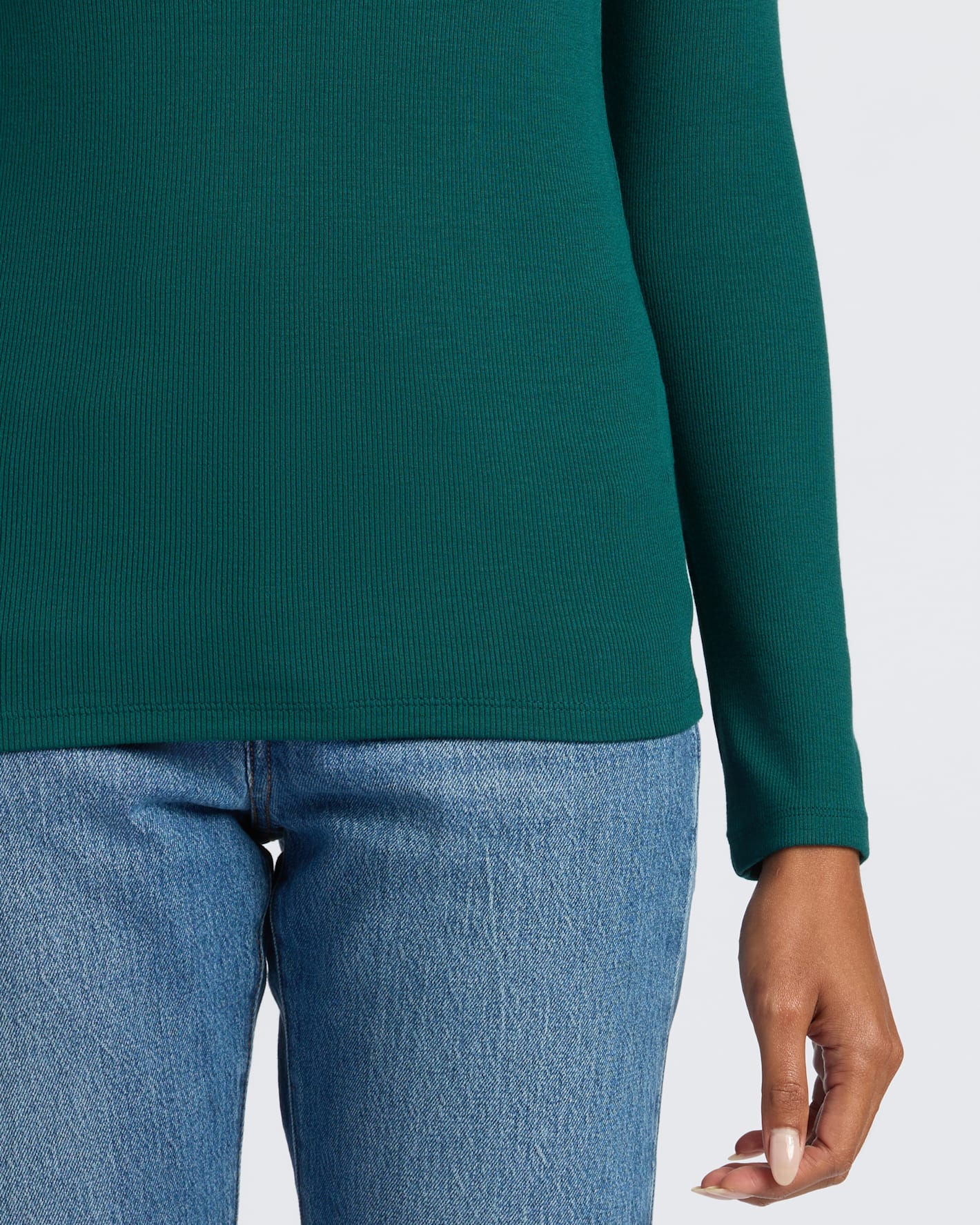 Womens Deep Emerald Ribbed Long Sleeve Scoop Neck Tee