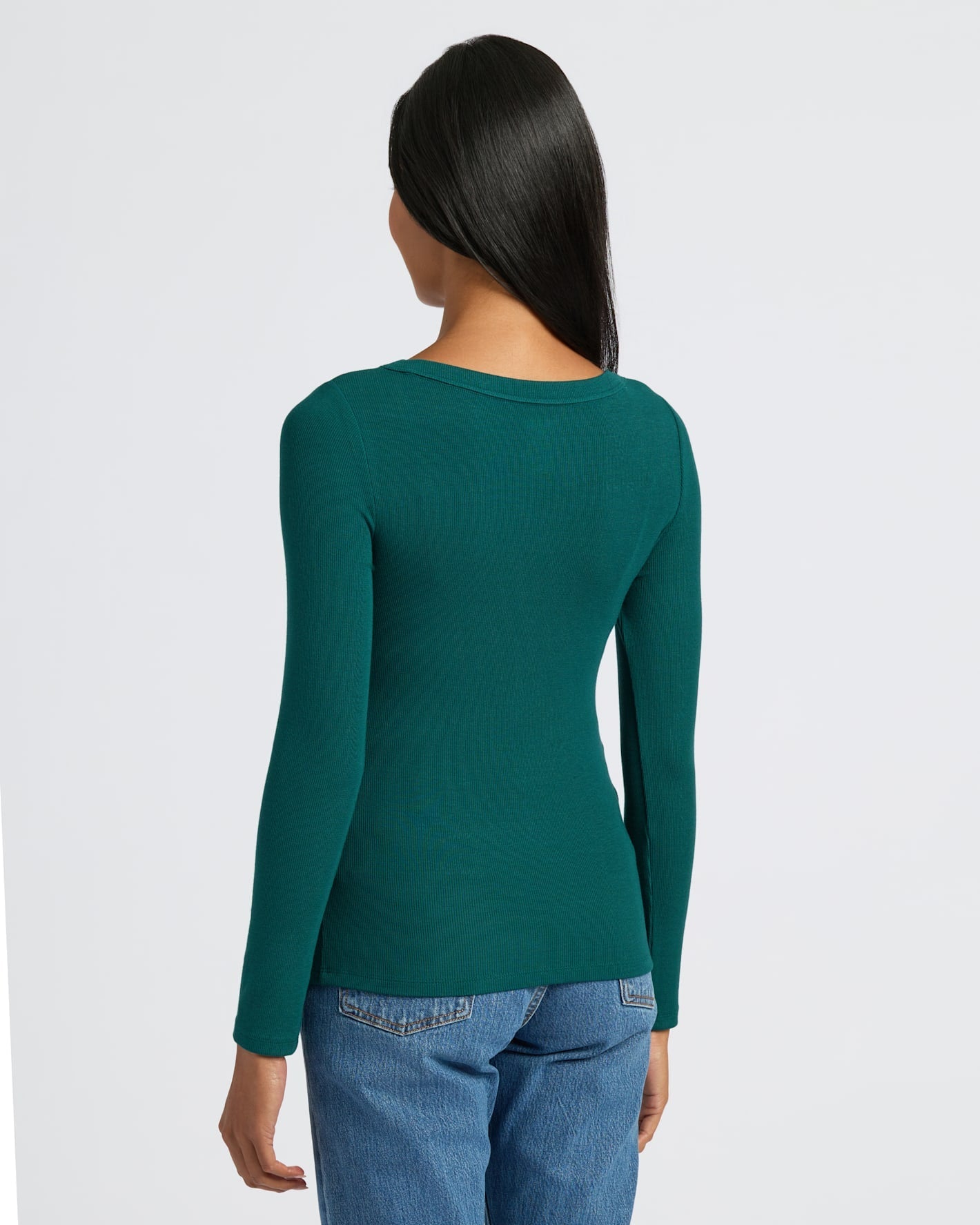 Womens Deep Emerald Ribbed Long Sleeve Scoop Neck Tee