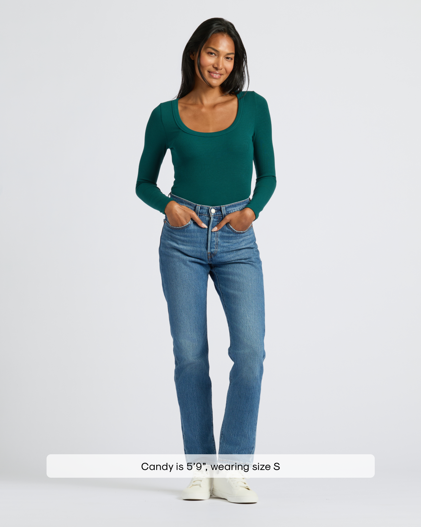 Womens Deep Emerald Ribbed Long Sleeve Scoop Neck Tee