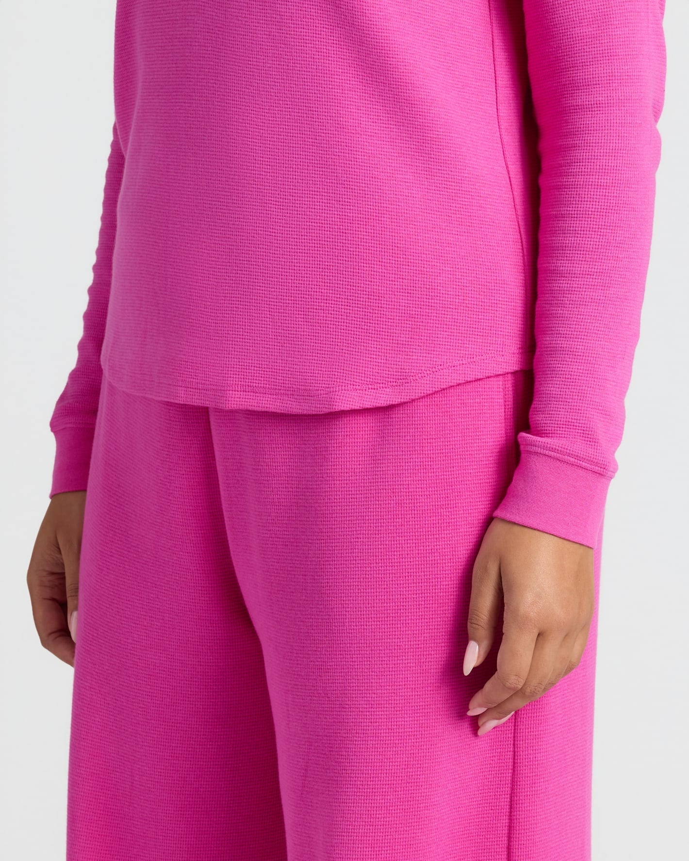 Womens Electric Fuchsia Waffle Long Sleeve Boxy Henley