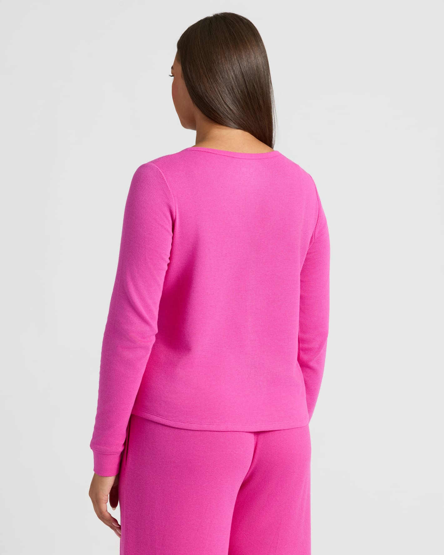 Womens Electric Fuchsia Waffle Long Sleeve Boxy Henley