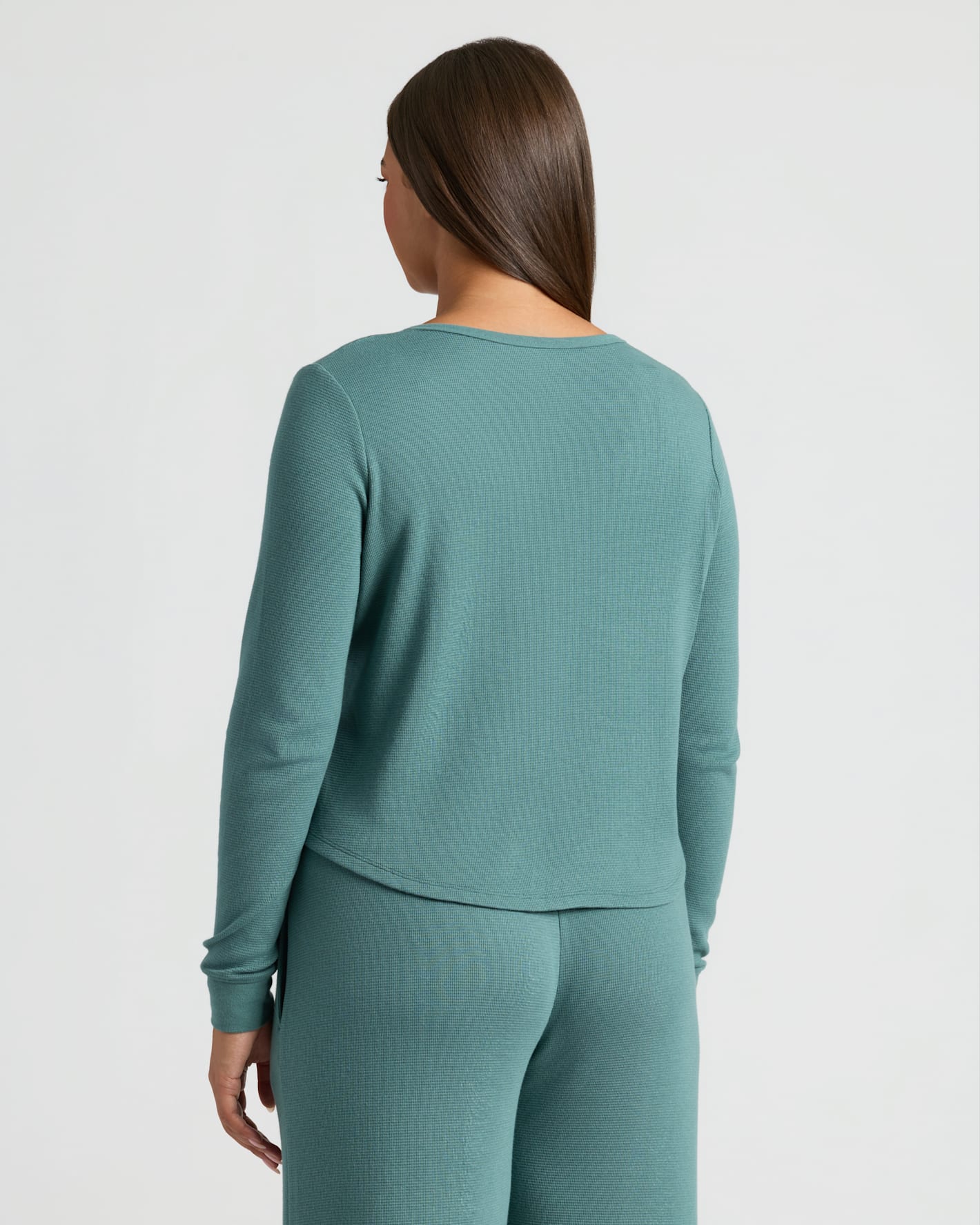 Womens Stormcloud Waffle Long Sleeve Boxy Henley