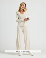 Womens Oatmeal Waffle Long Sleeve Boxy Henley