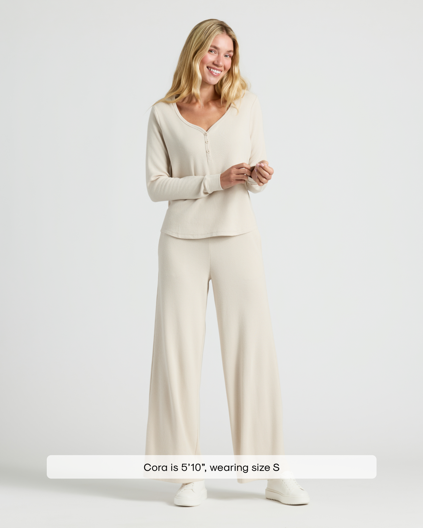 Womens Oatmeal Waffle Wide Leg Pants