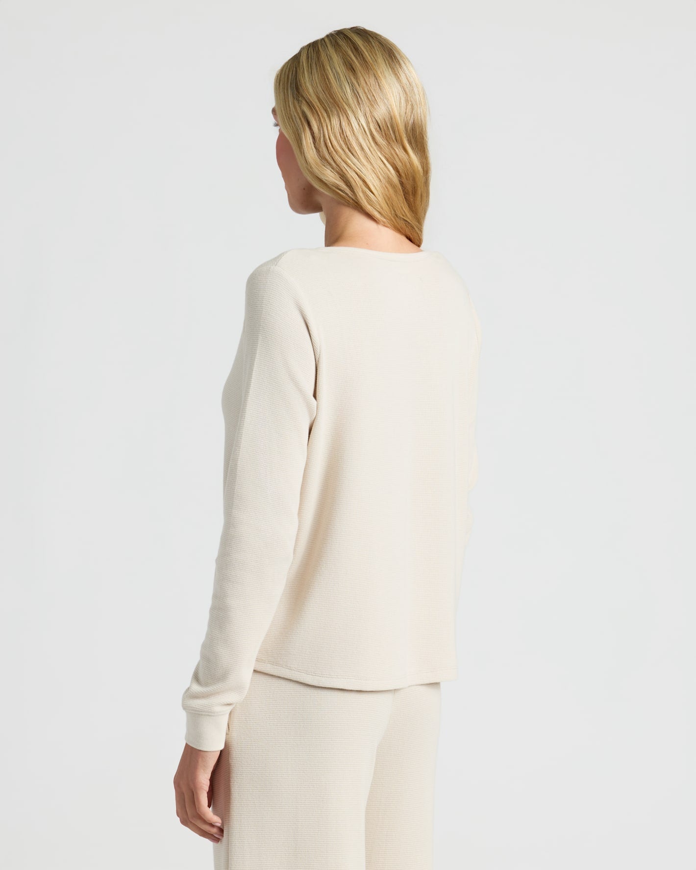 Womens Oatmeal Waffle Long Sleeve Boxy Henley