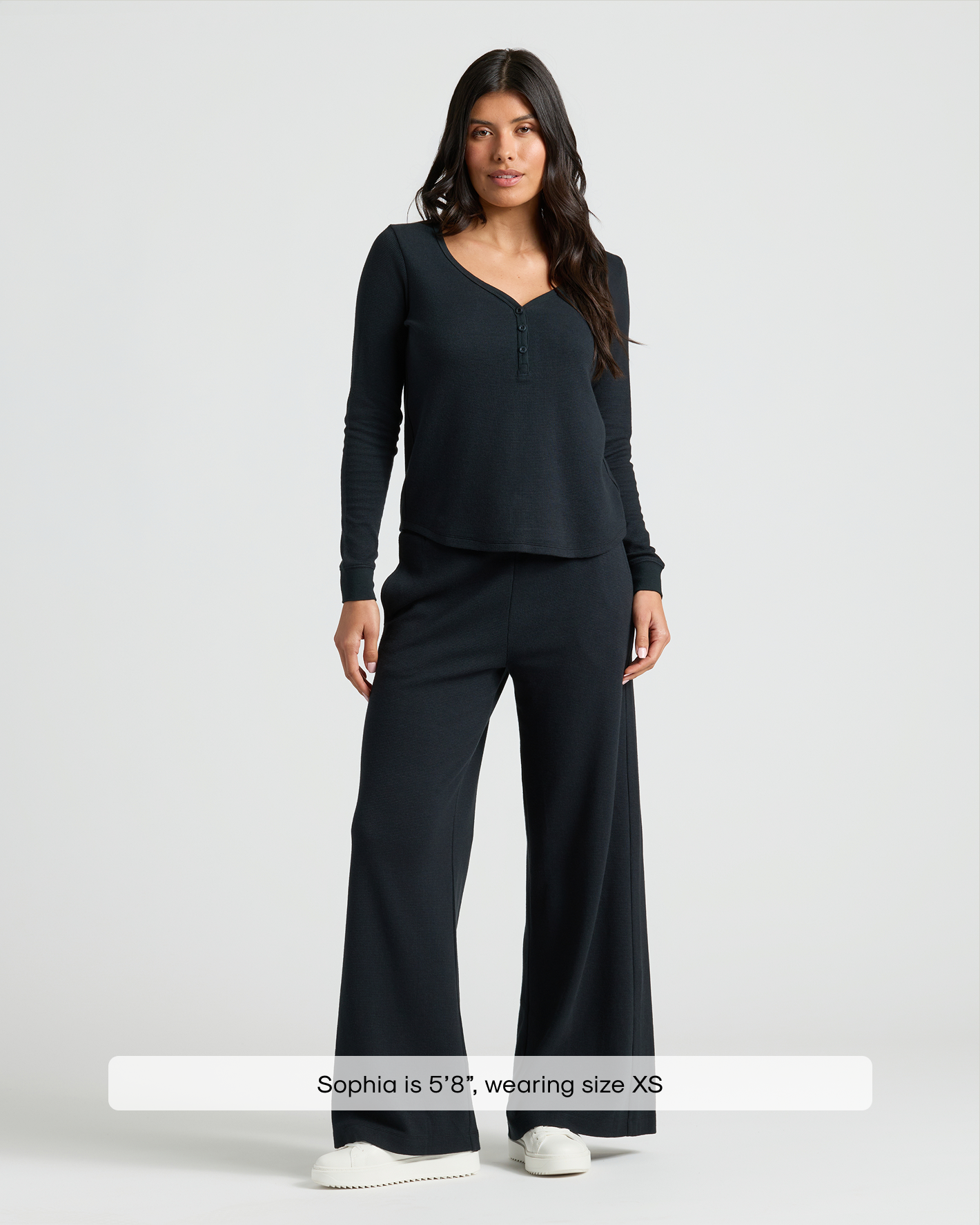 Womens Black Waffle Wide Leg Pants