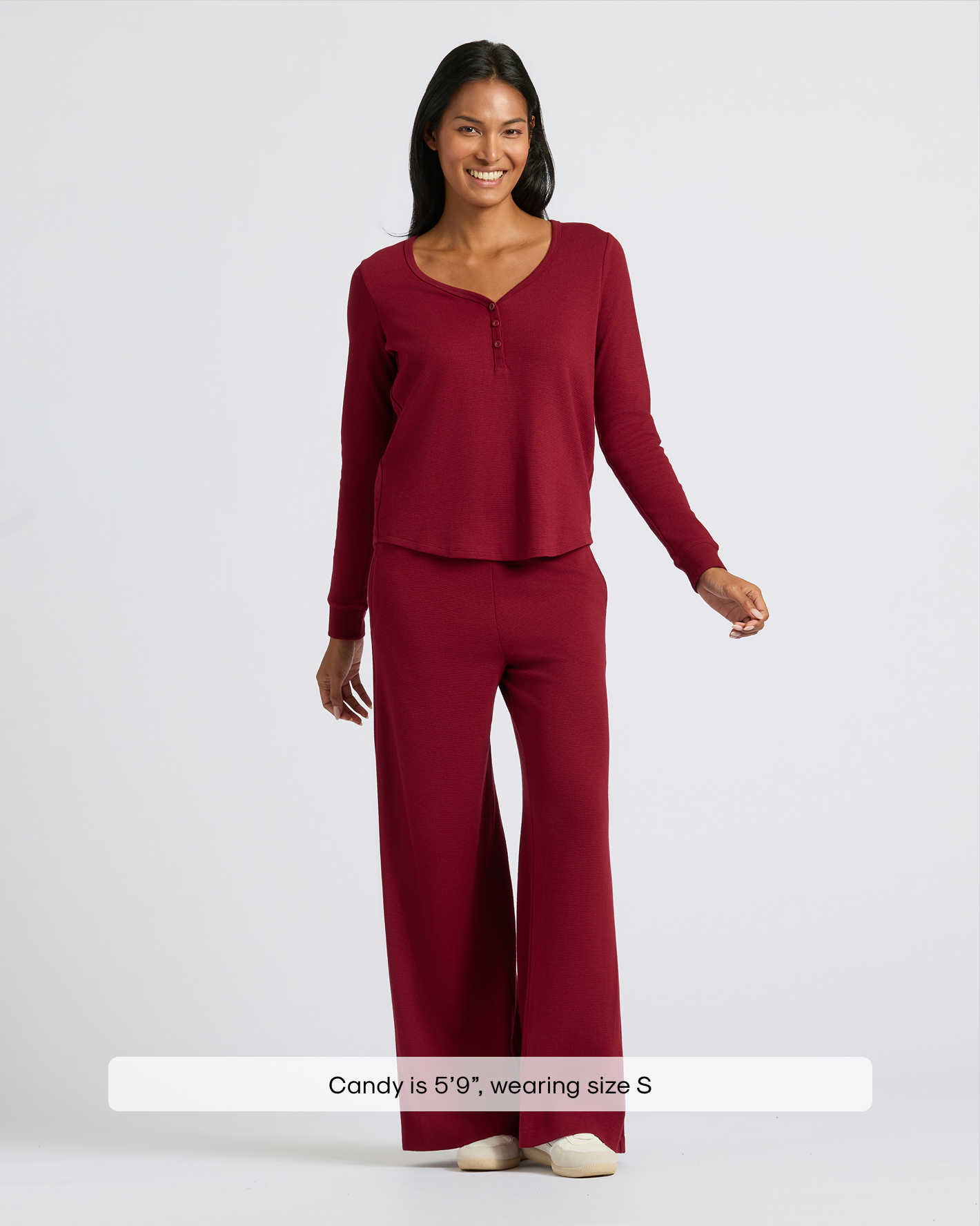 Womens Dark Maroon Waffle Wide Leg Pants