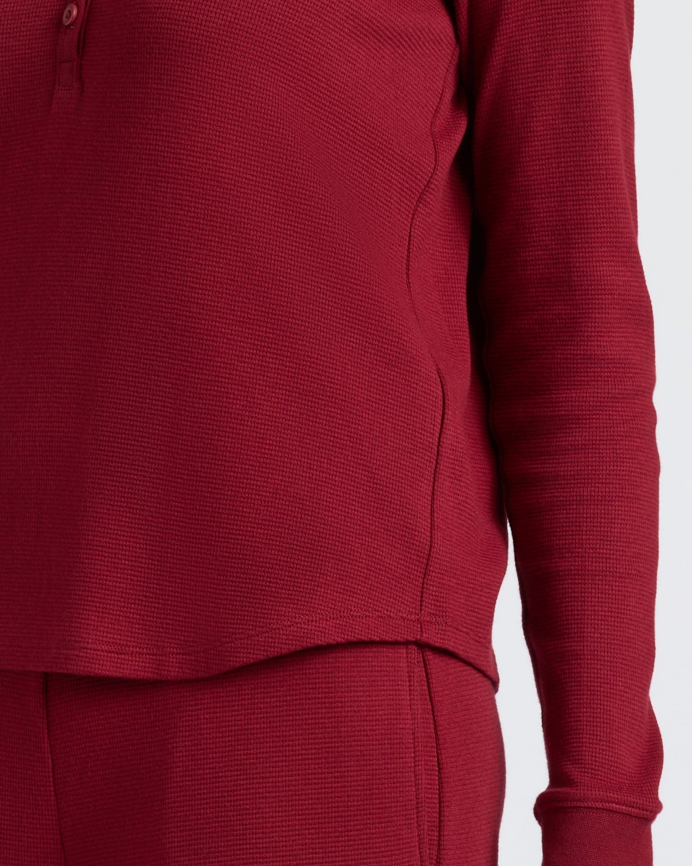 Womens Dark Maroon Waffle Long Sleeve Boxy Henley