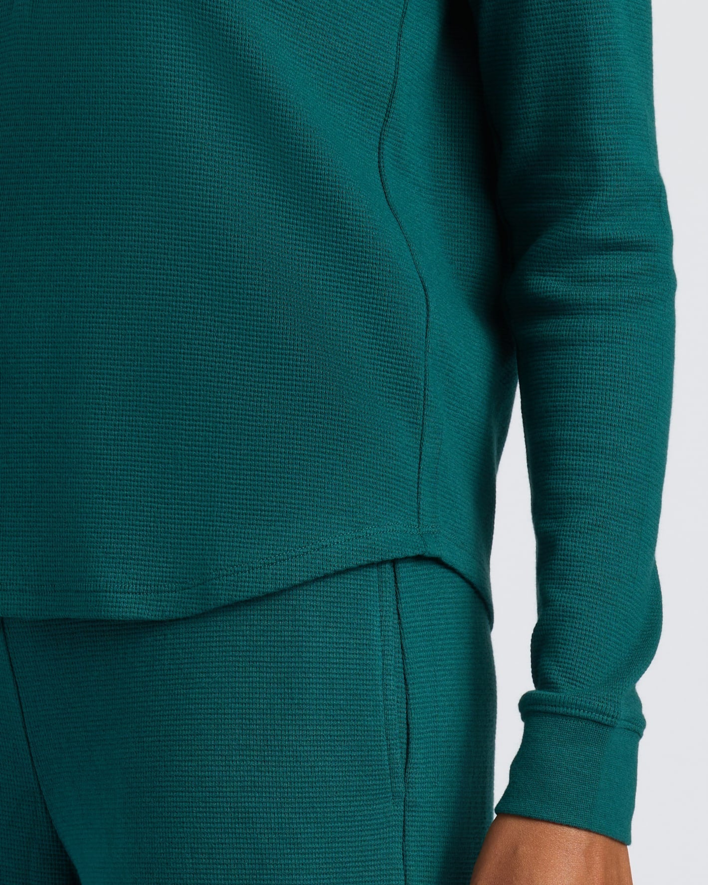 Womens Deep Emerald Waffle Long Sleeve Boxy Henley