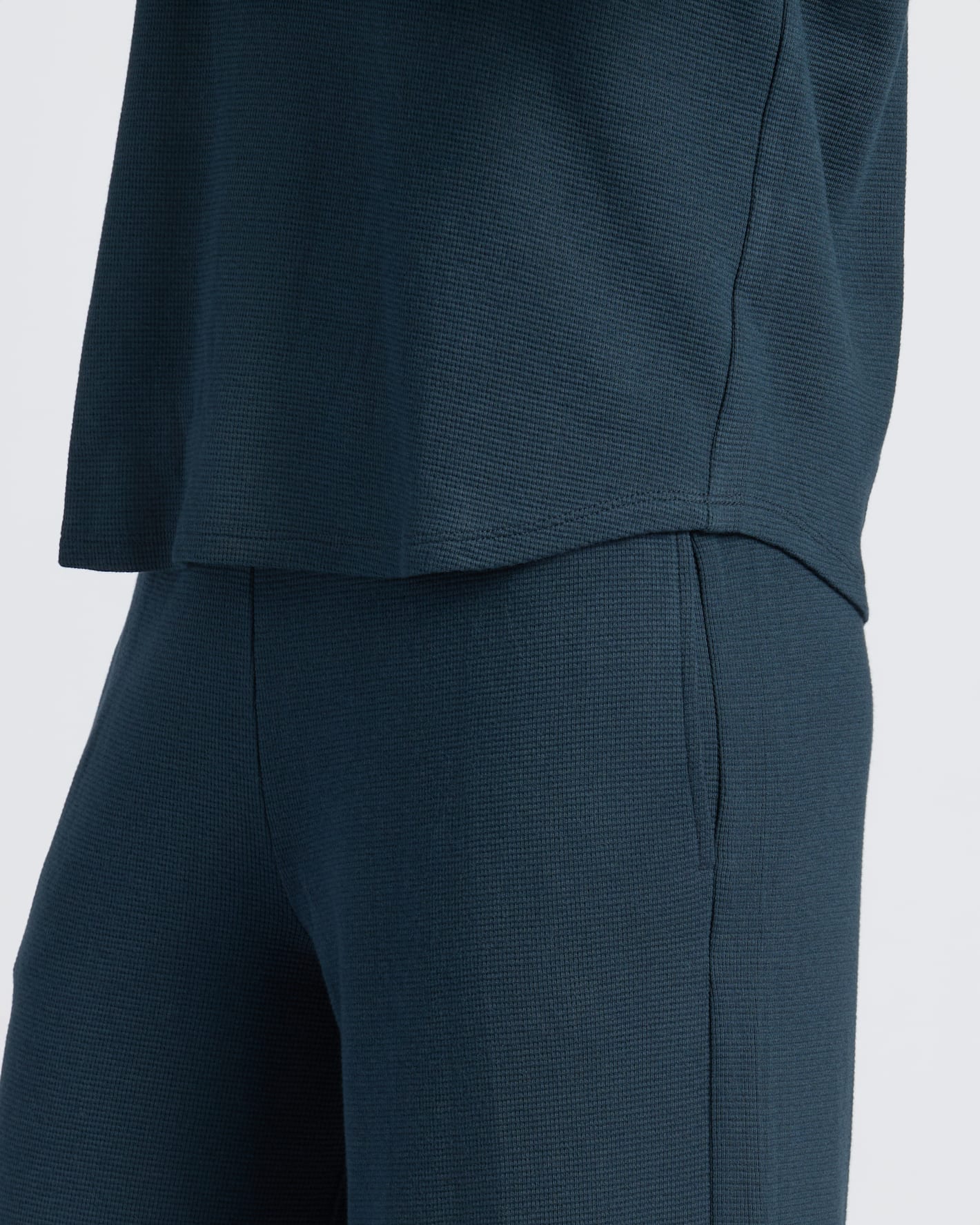 Womens Navy Waffle Long Sleeve Boxy Henley