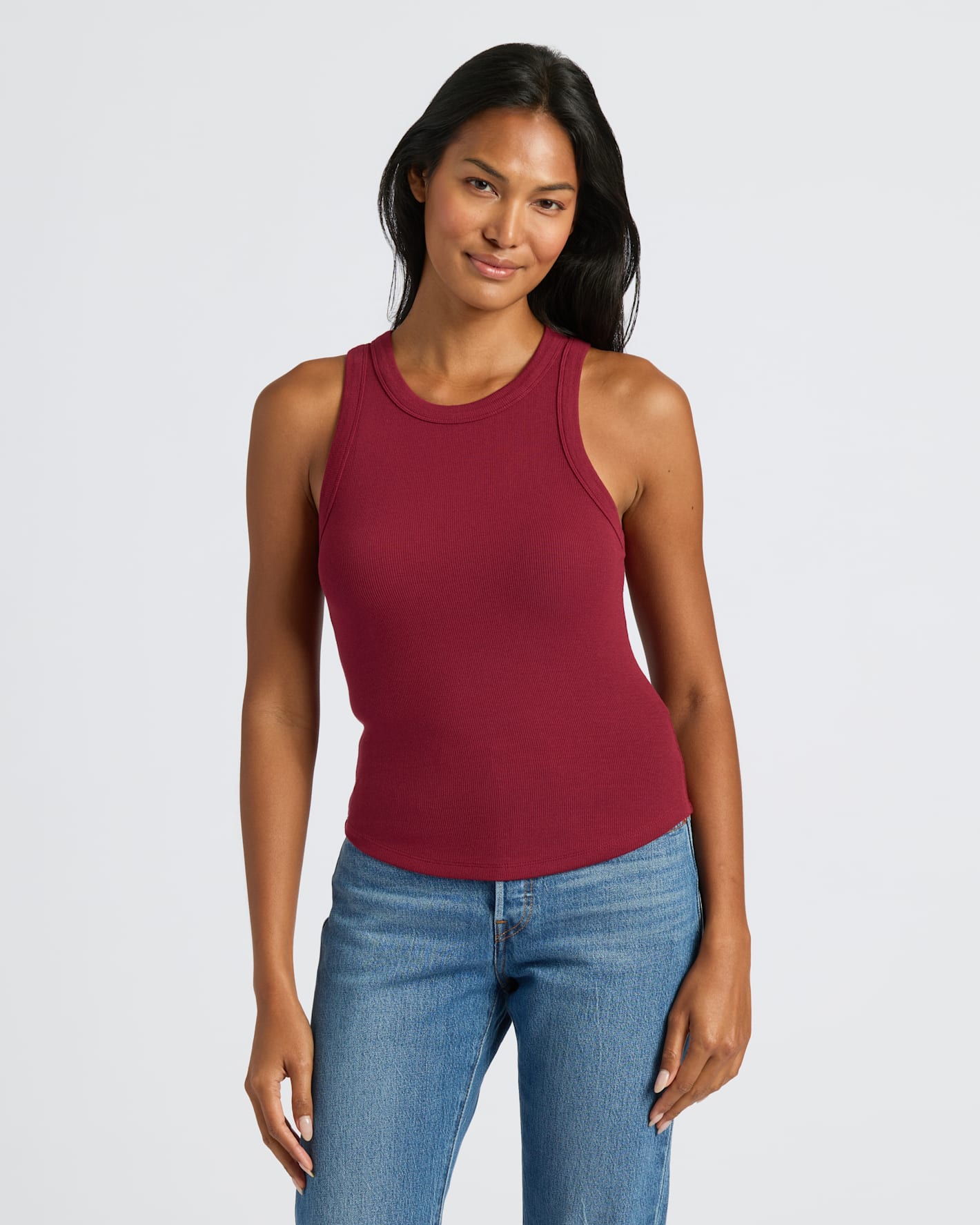 Womens Dark Maroon Ribbed High Neck Tank