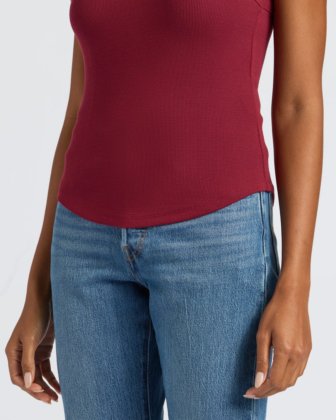 Womens Dark Maroon Ribbed High Neck Tank