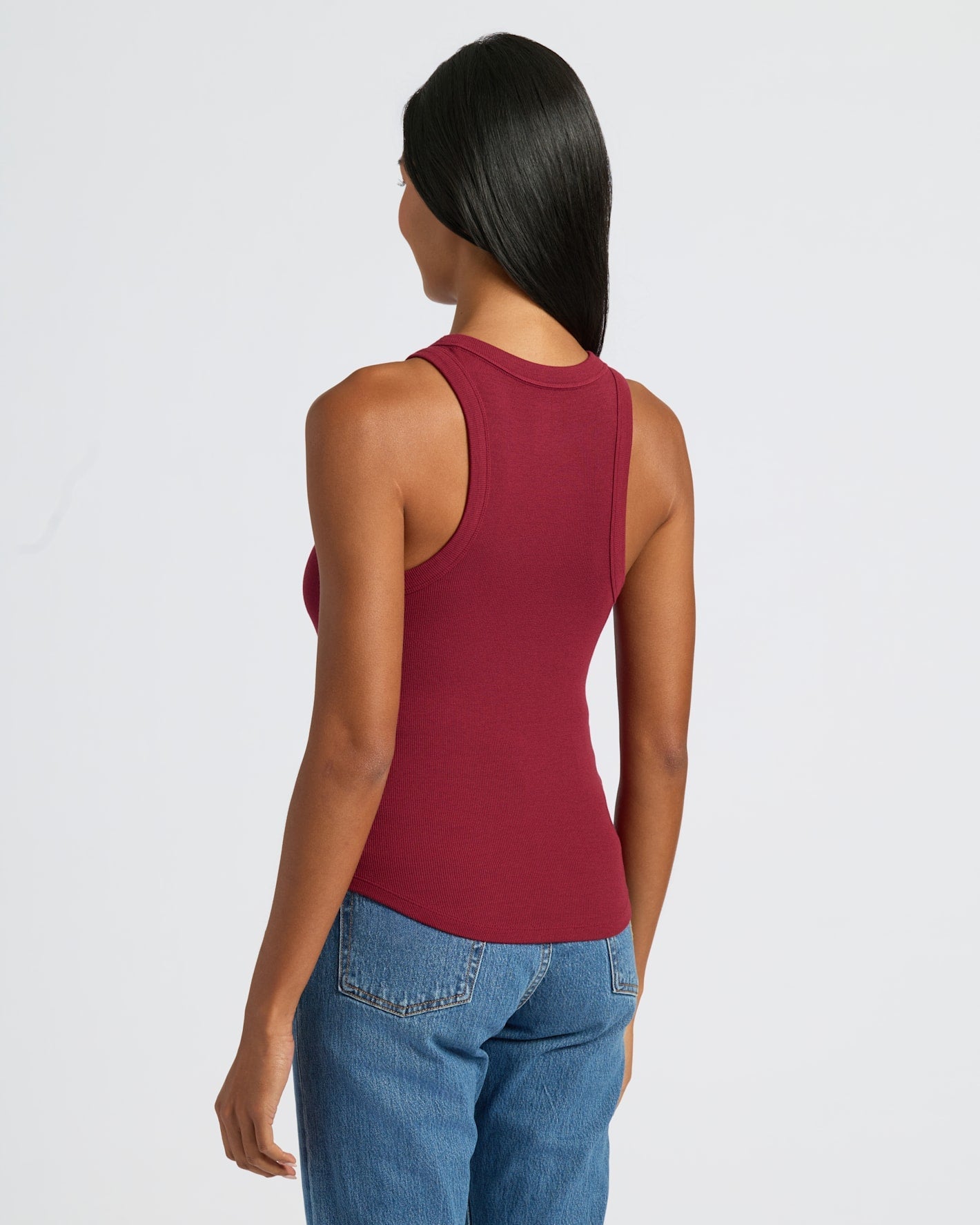Womens Dark Maroon Ribbed High Neck Tank