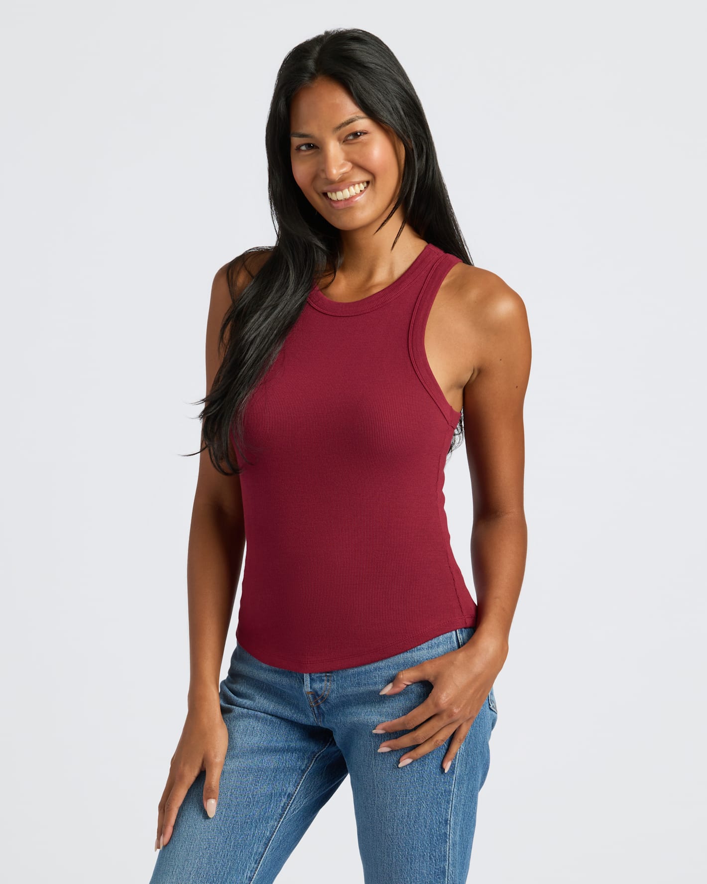 Womens Dark Maroon Ribbed High Neck Tank