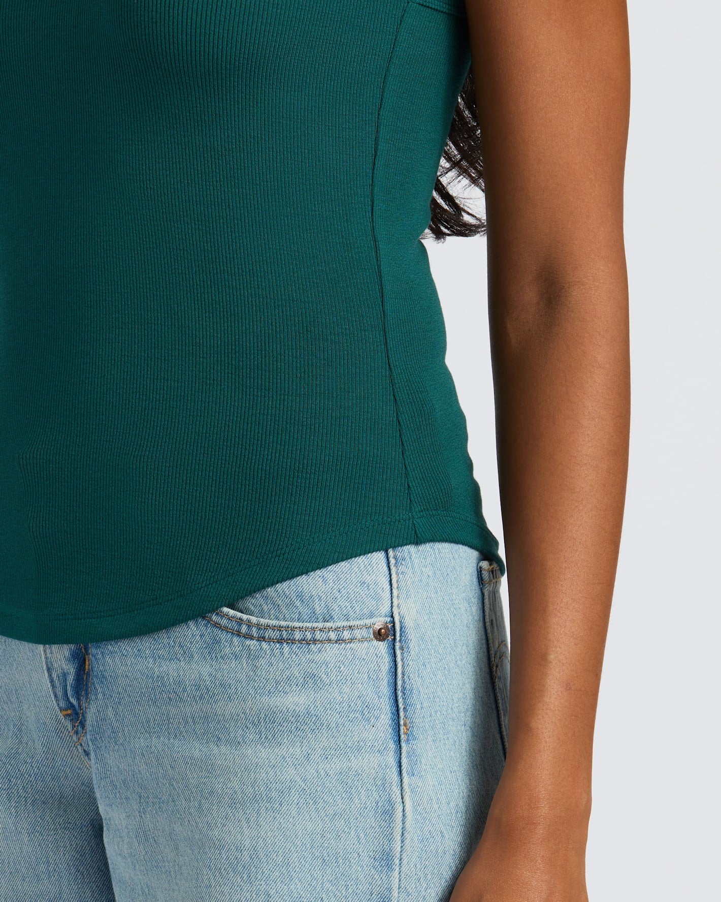 Womens Deep Emerald Ribbed High Neck Tank