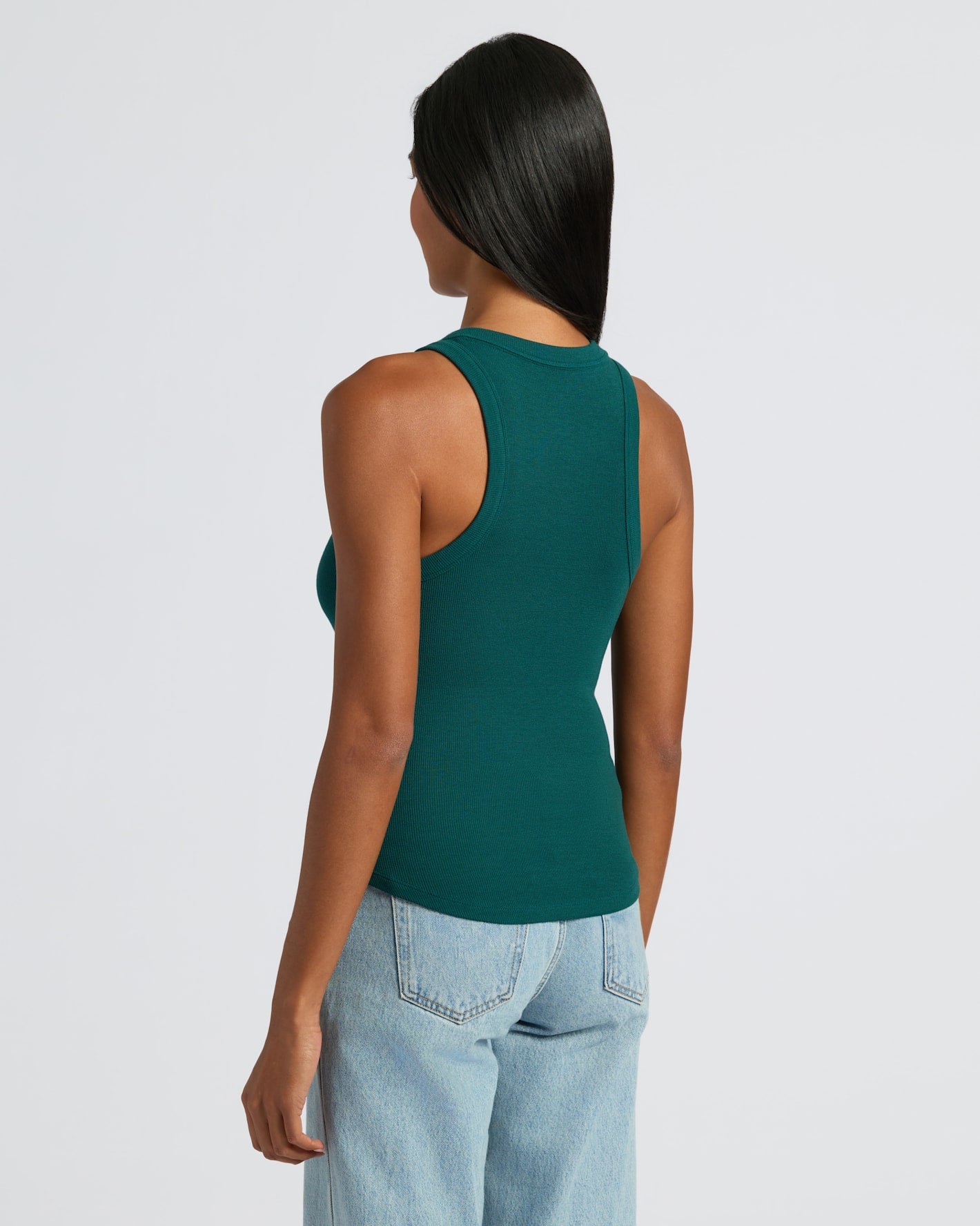 Womens Deep Emerald Ribbed High Neck Tank