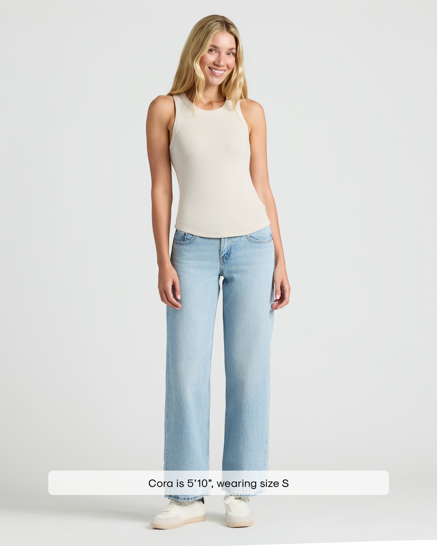 Womens Oatmeal Ribbed High Neck Tank