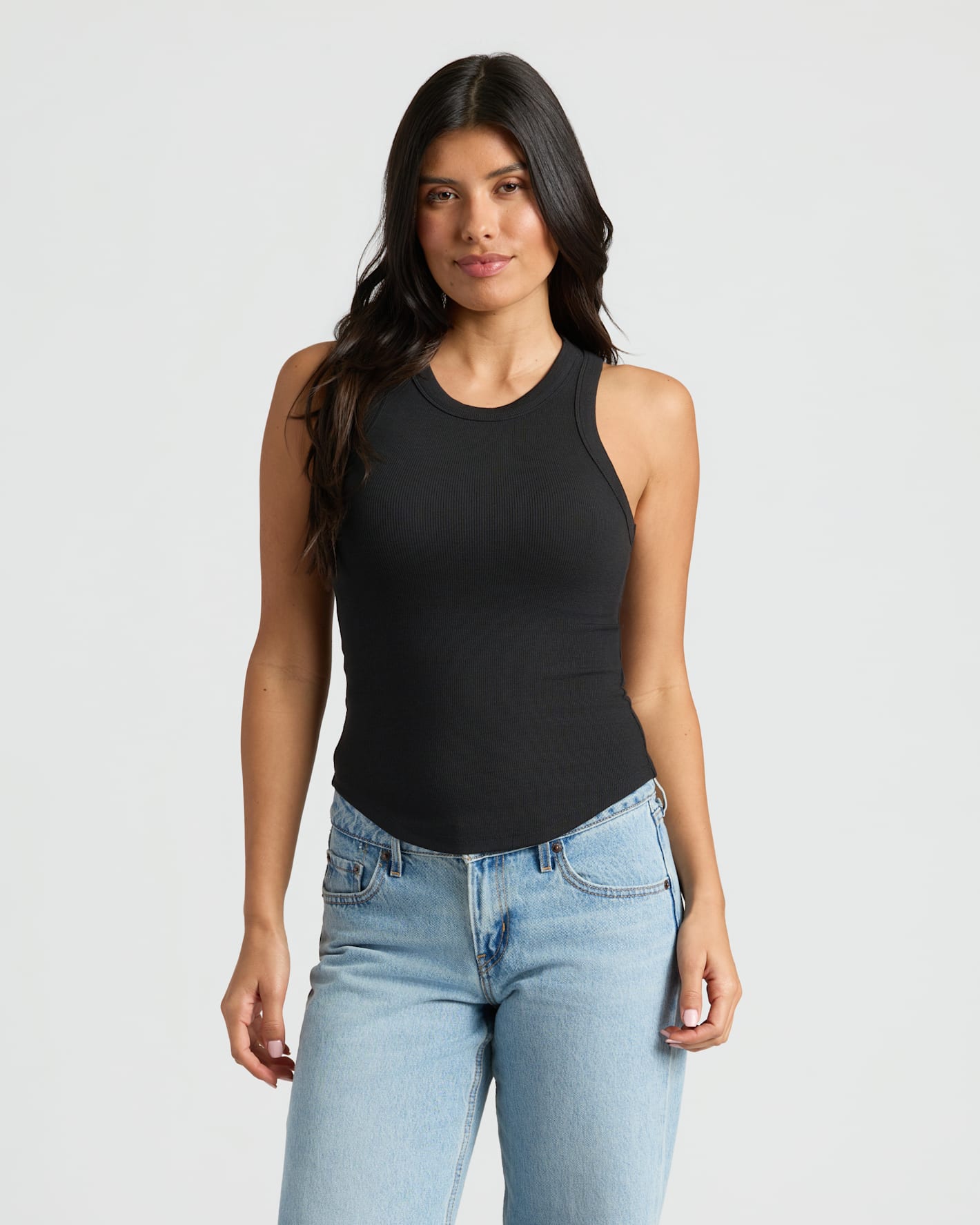Womens Black Ribbed High Neck Tank