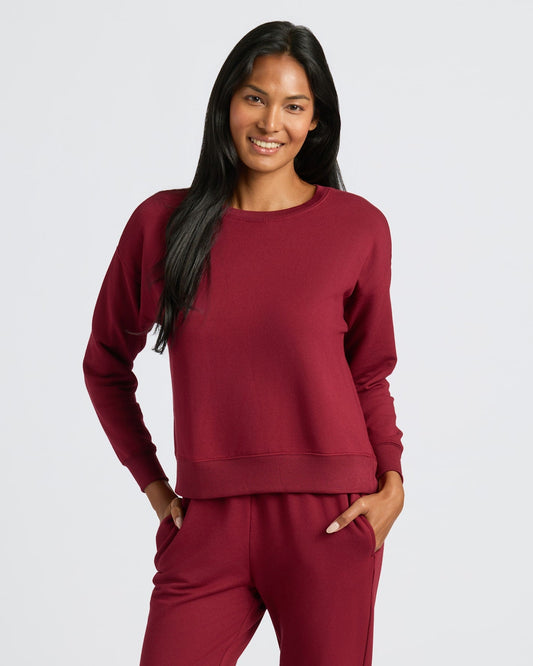 Womens Dark Maroon Slouch Pullover Crew