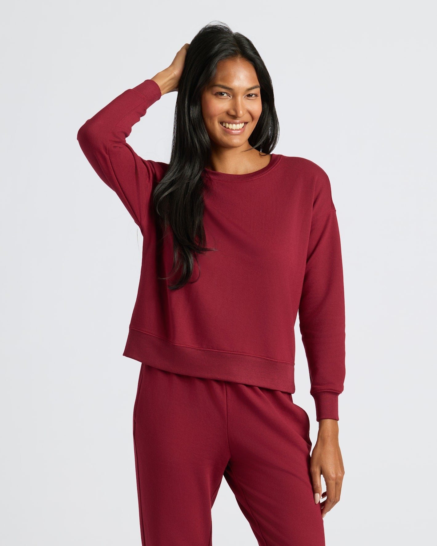 Womens Dark Maroon Slouch Pullover Crew