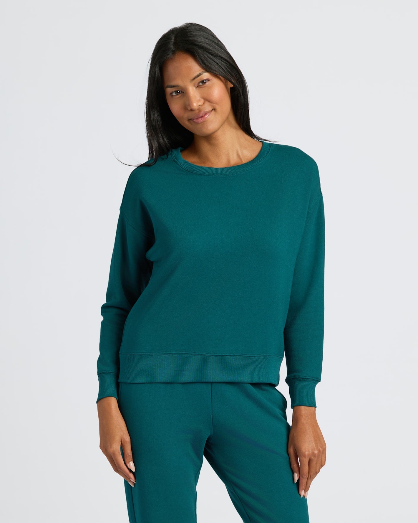 Womens Deep Emerald Slouch Pullover Crew