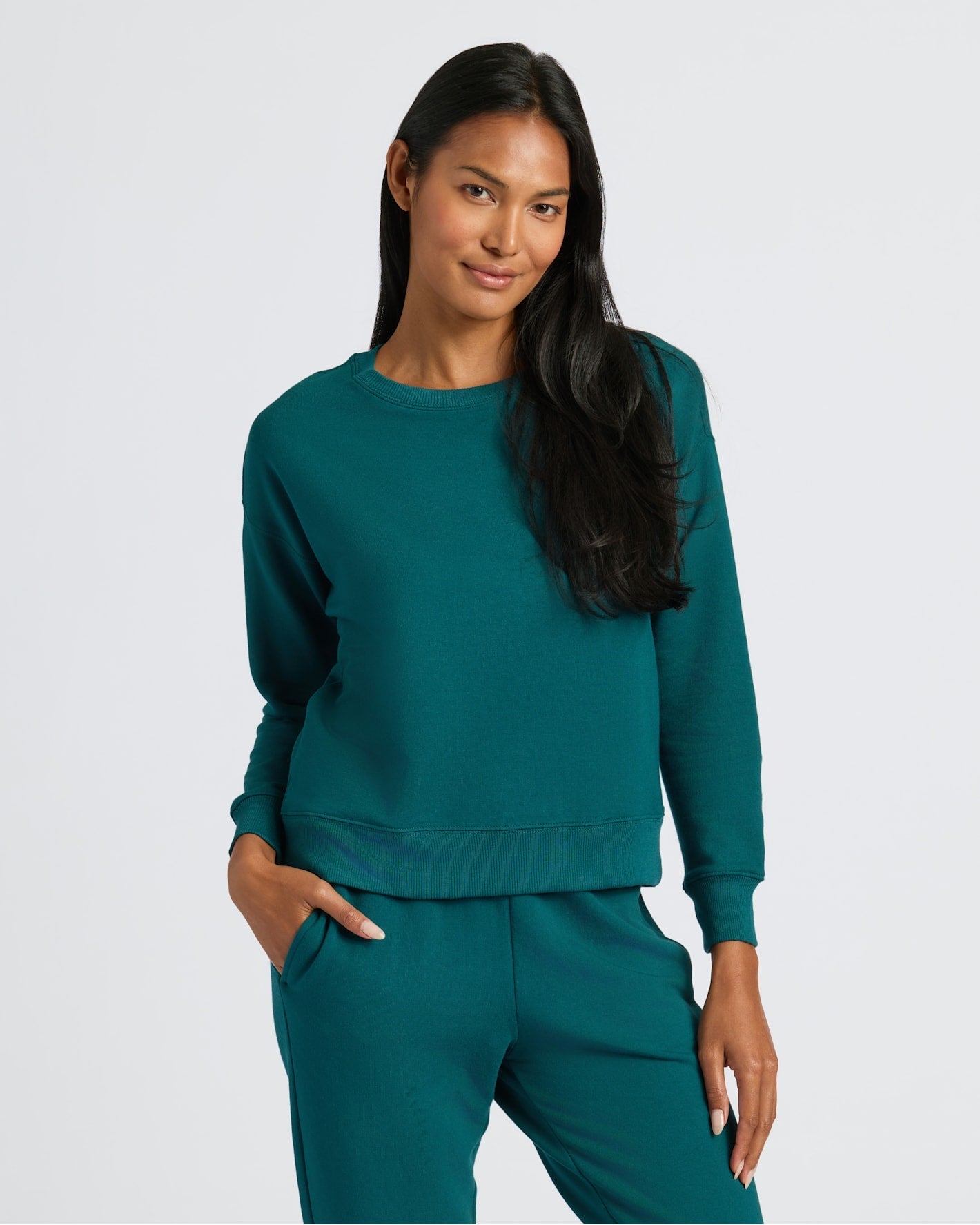Womens Deep Emerald Slouch Pullover Crew
