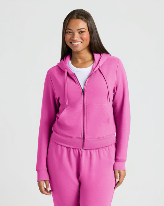Womens Electric Fuchsia Crop Zip Hoodie