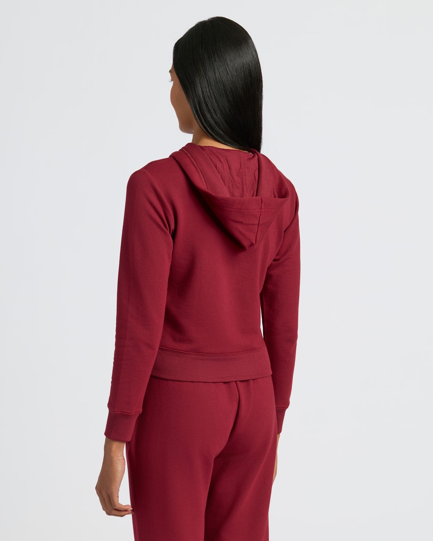 Womens Dark Maroon Crop Zip Hoodie