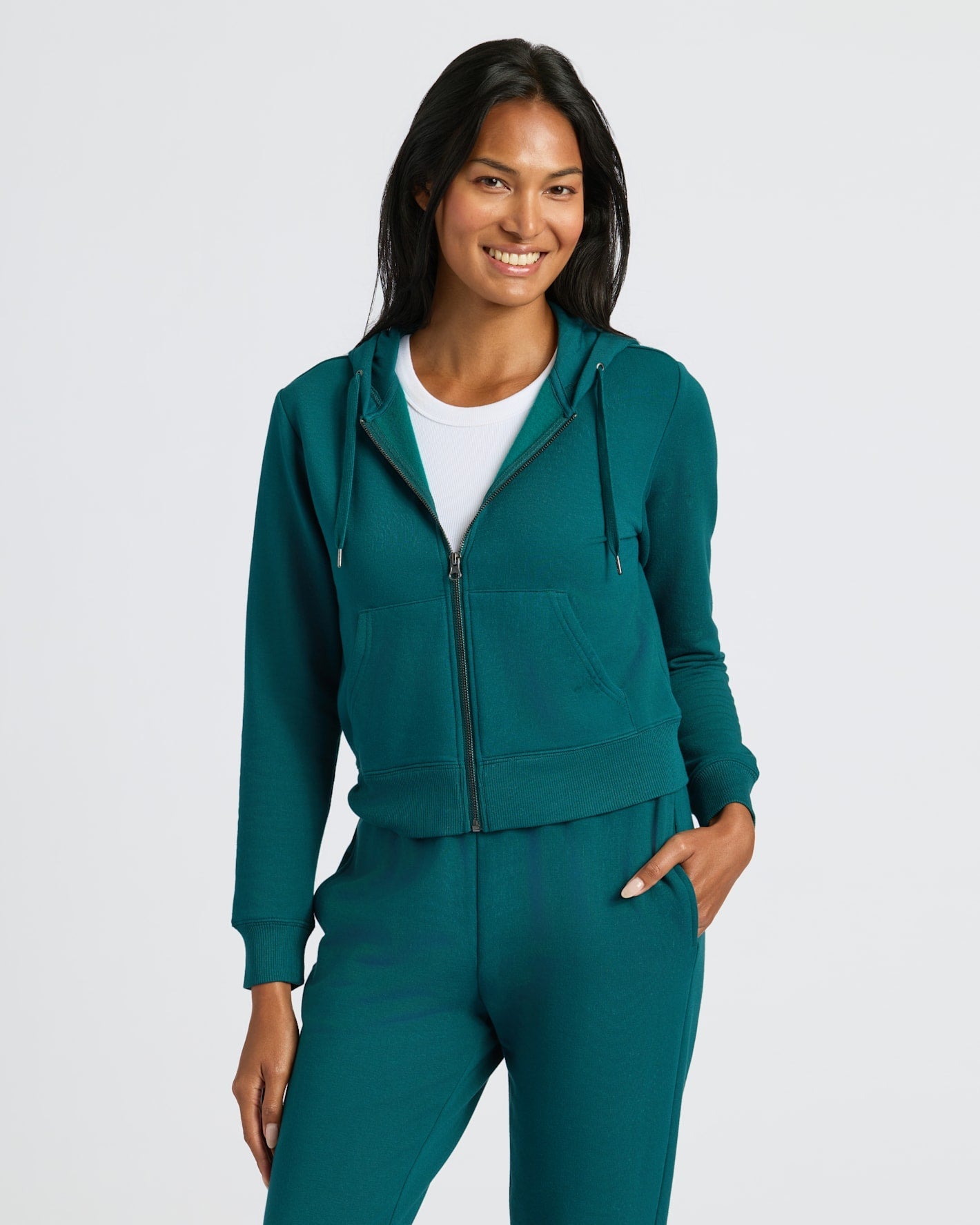 Womens Deep Emerald Crop Zip Hoodie