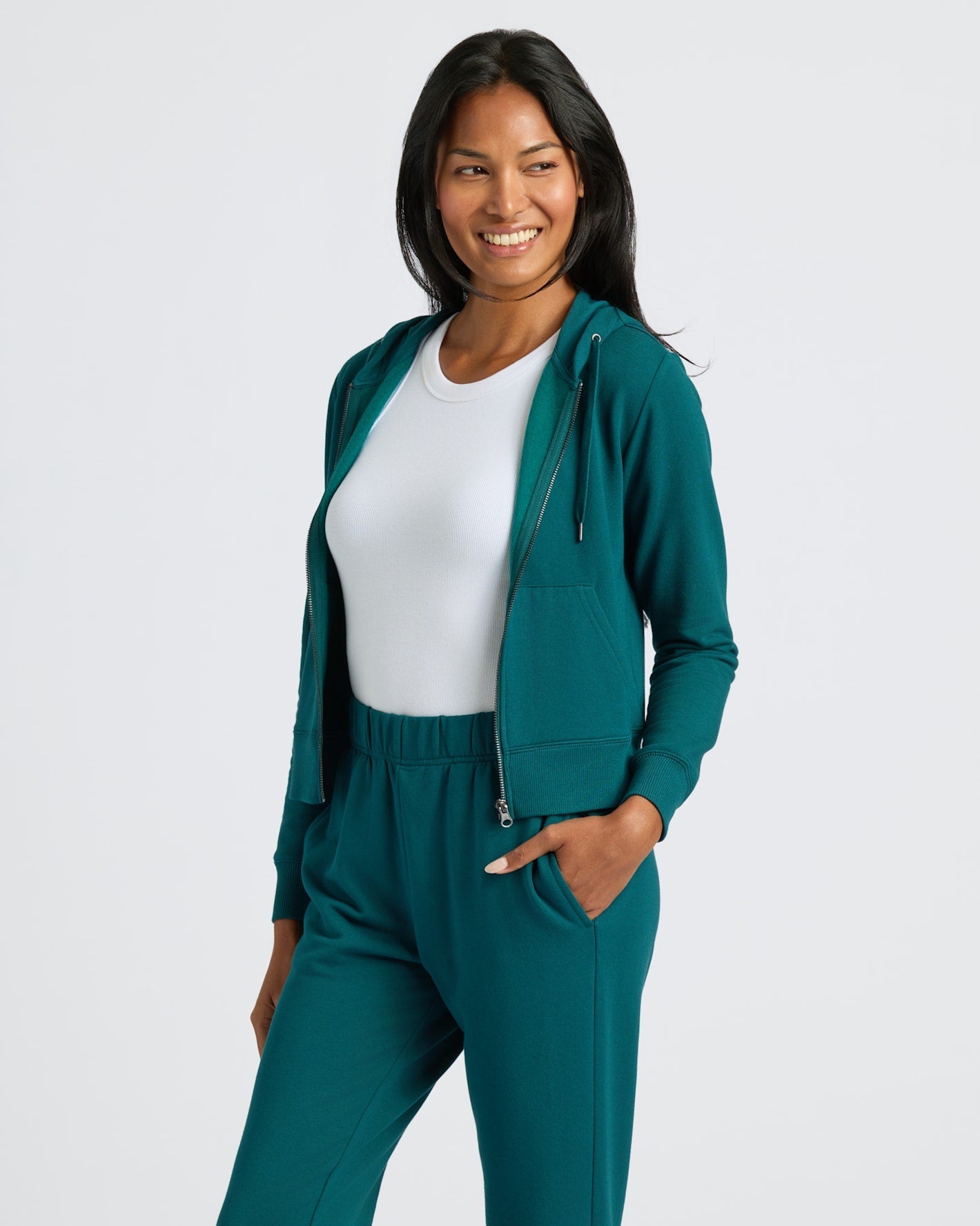 Womens Deep Emerald Crop Zip Hoodie