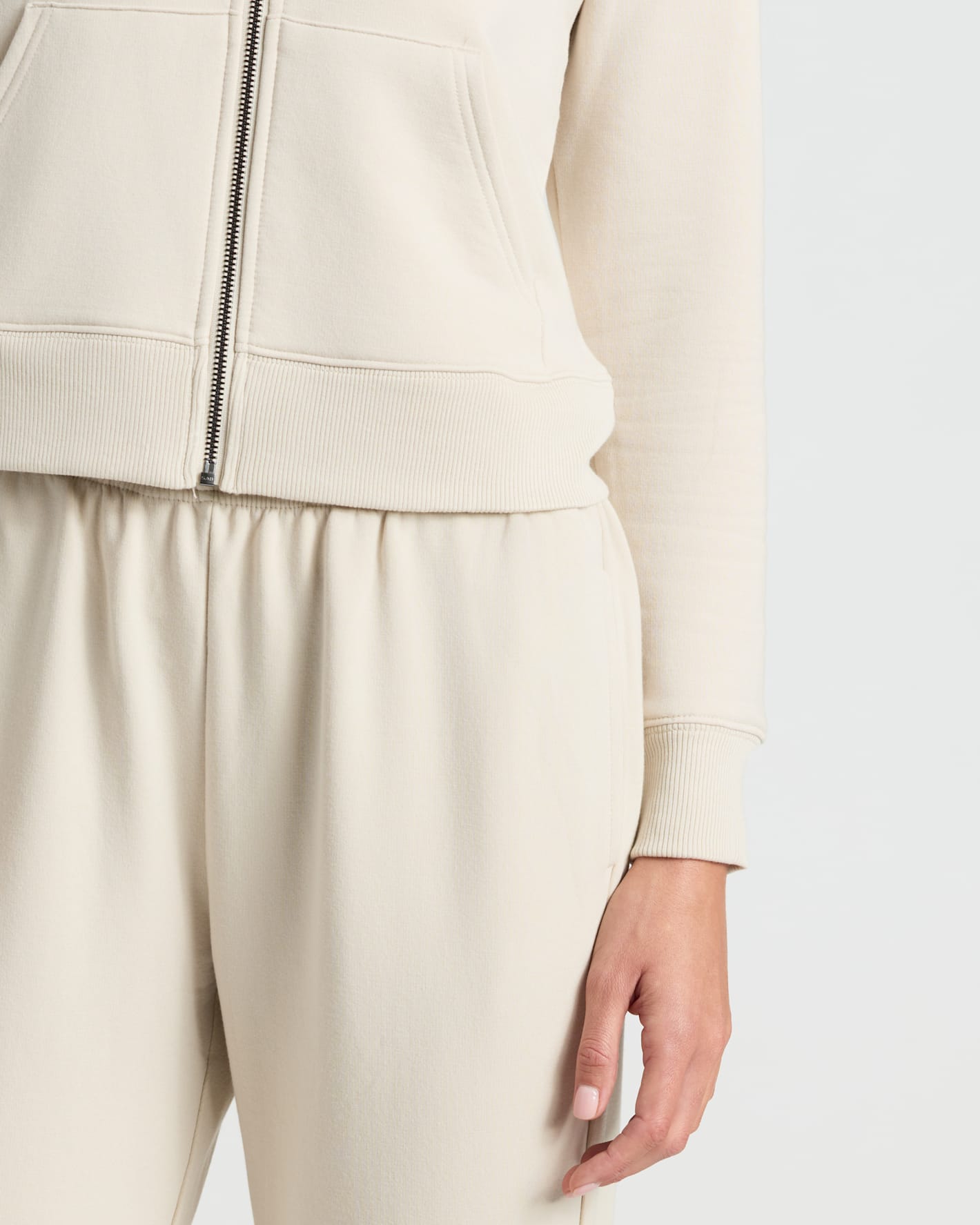 Womens Oatmeal Crop Zip Hoodie