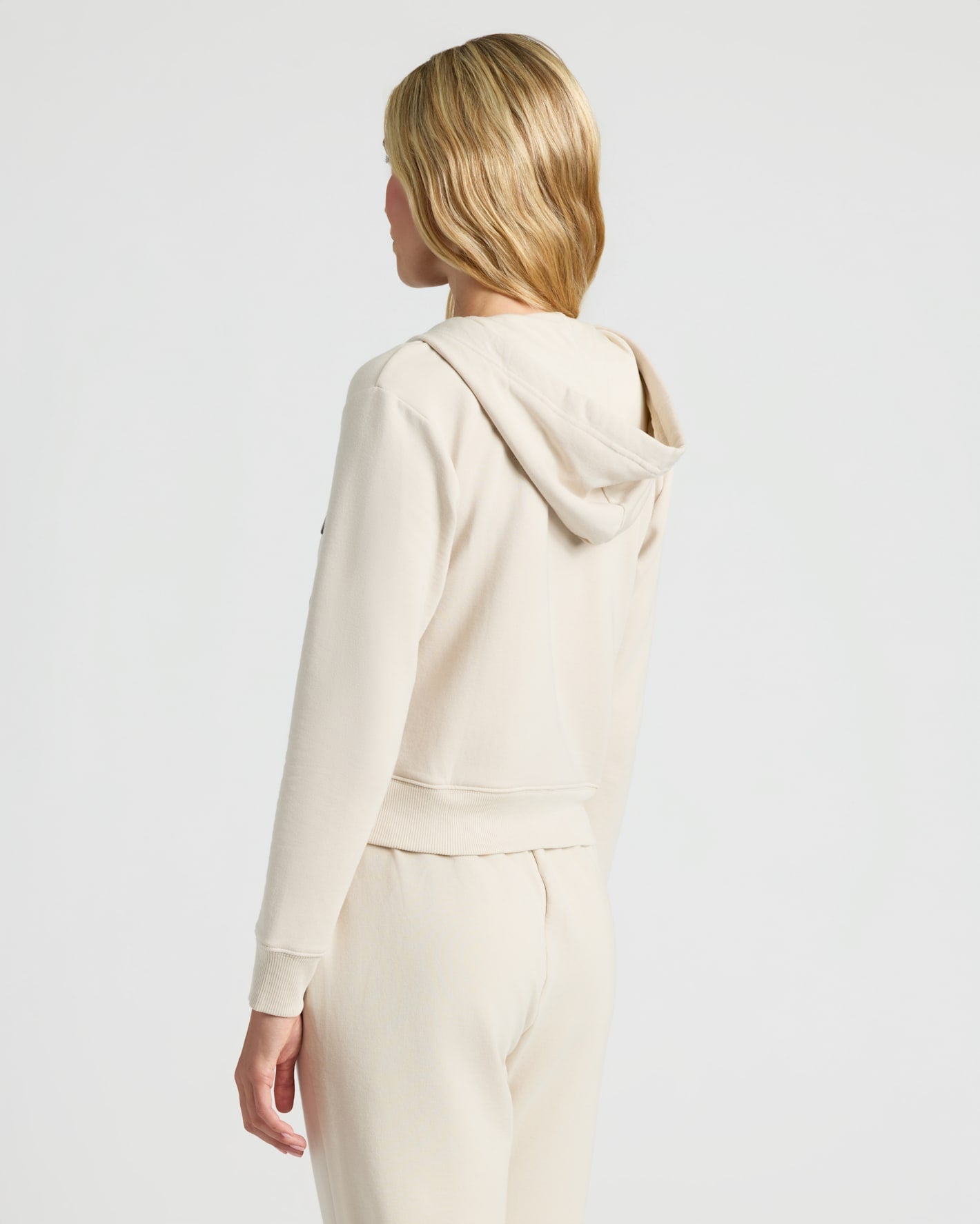 Womens Oatmeal Crop Zip Hoodie