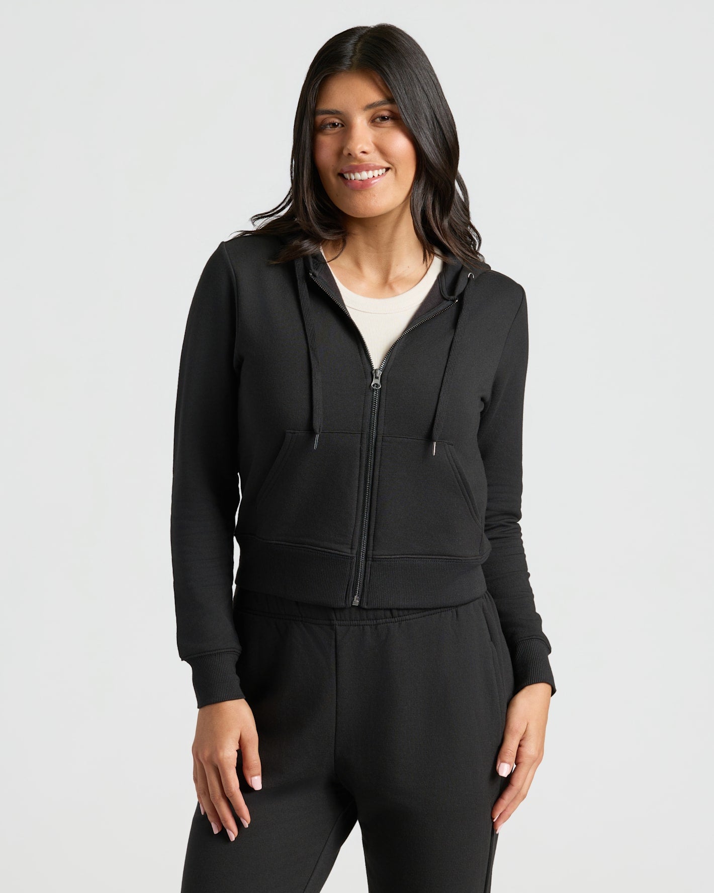 Womens Black Crop Zip Hoodie